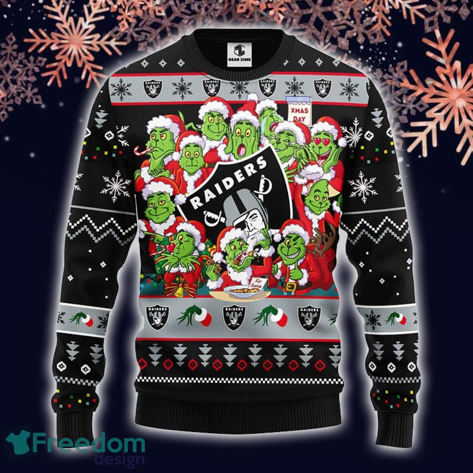 Christmas Gift NFL Oakland Raiders Cute 12 Grinch Face Xmas Day Men And  Women Ugly Christmas Sweater - Freedomdesign