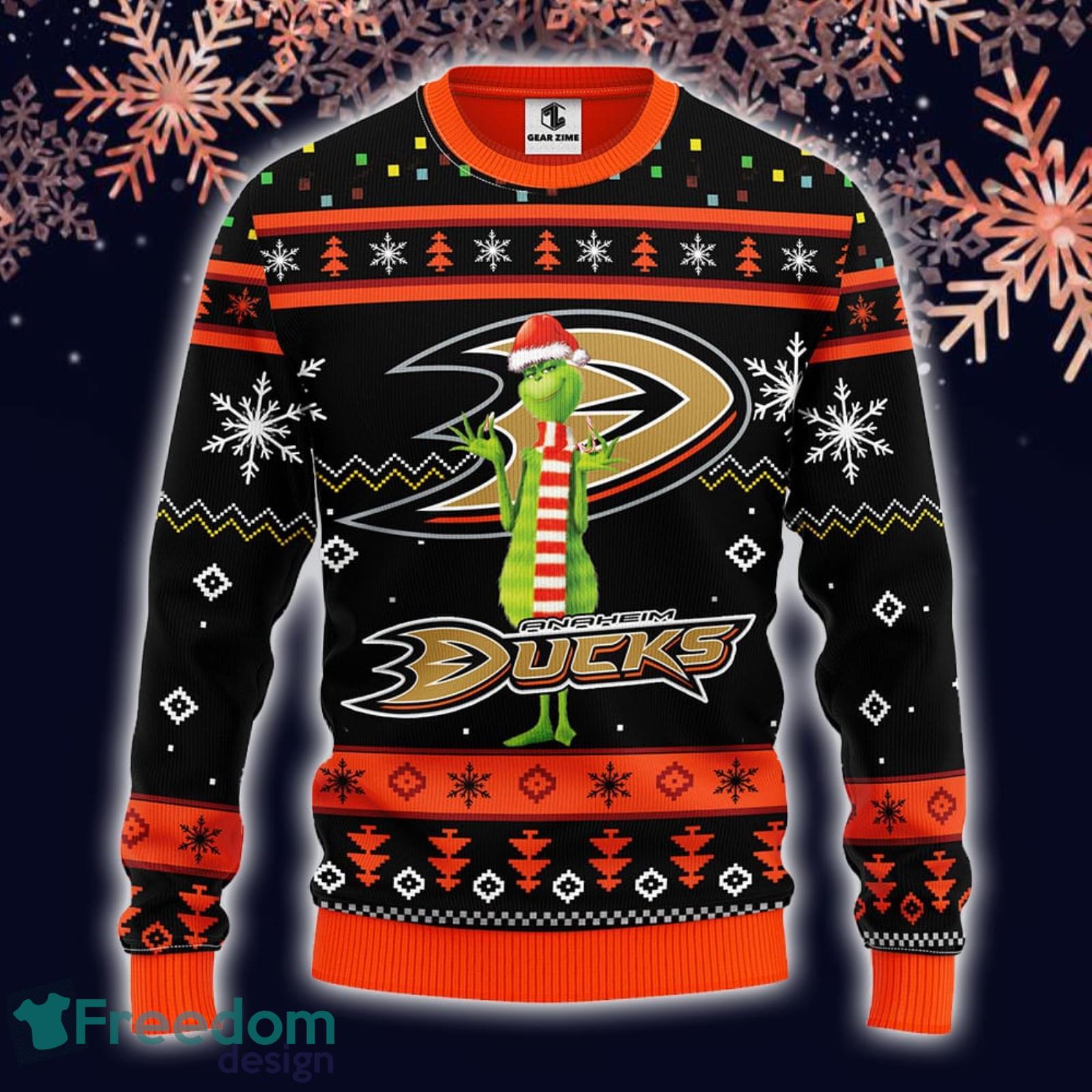 NHL Logo Anaheim Ducks 12 Grinch Xmas Day Christmas Ugly Sweater For Men  Women - Teeclover
