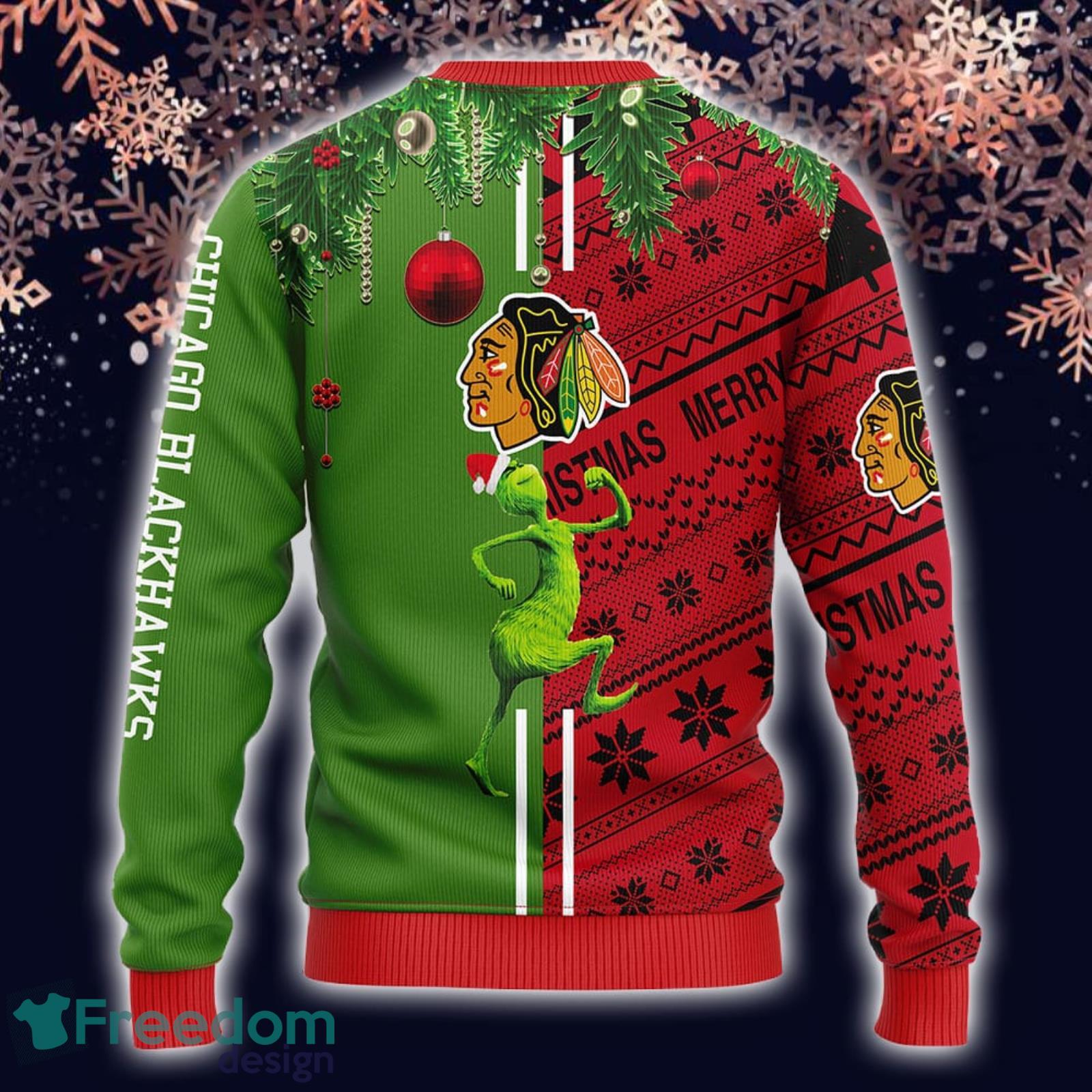NHL Chicago Blackhawks Logo Grinch Hug Cute Gift For Grinch Lover Ugly  Christmas Sweater - Freedomdesign