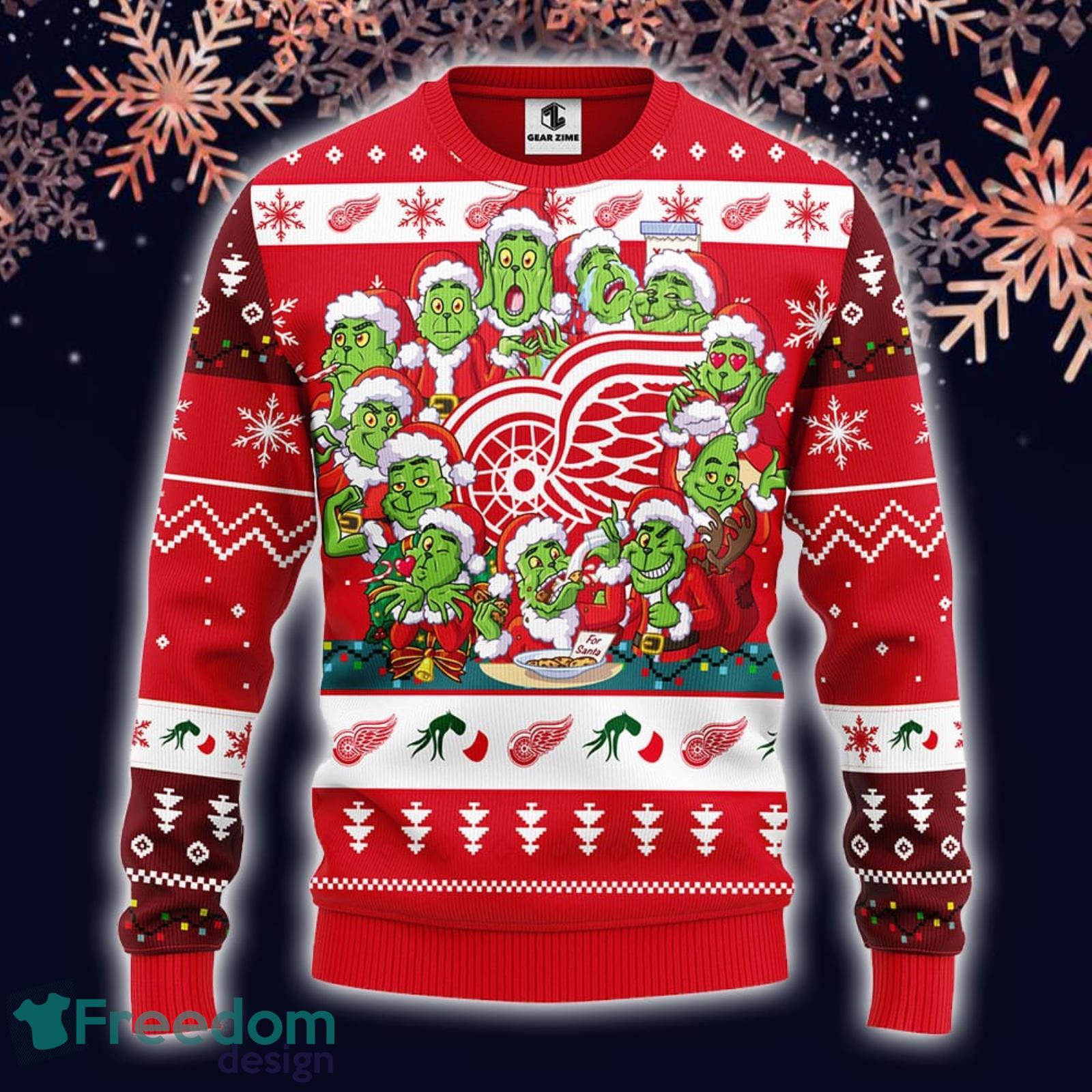 Nhl Detroit Red Wings Christmas Ugly Sweater Print Funny Grinch