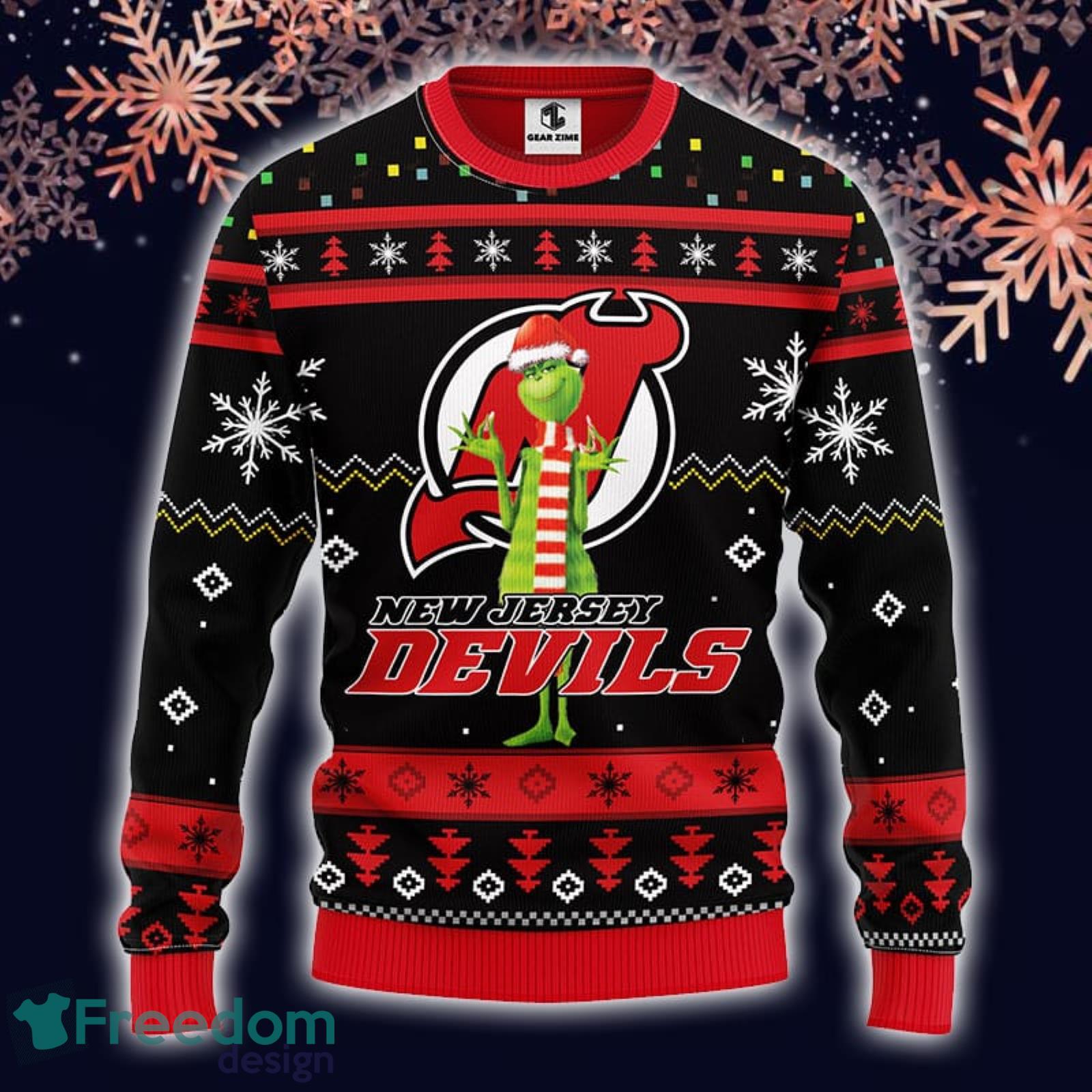 NHL New Jersey Devils Custom Name Number Red Black Stadium 3D Ugly  Christmas Sweater Christmas Gift Ideas For Fans - Freedomdesign