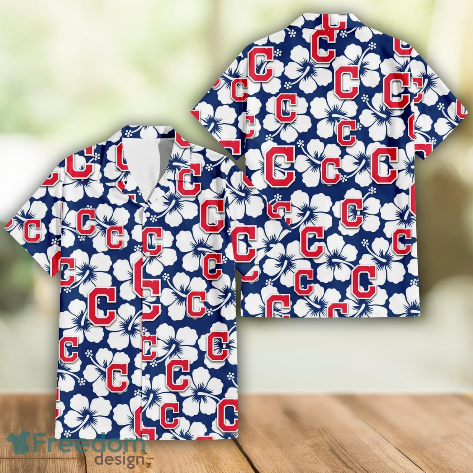 Cleveland Indians Hawaiian Shirt Hibiscus Seamless Pattern