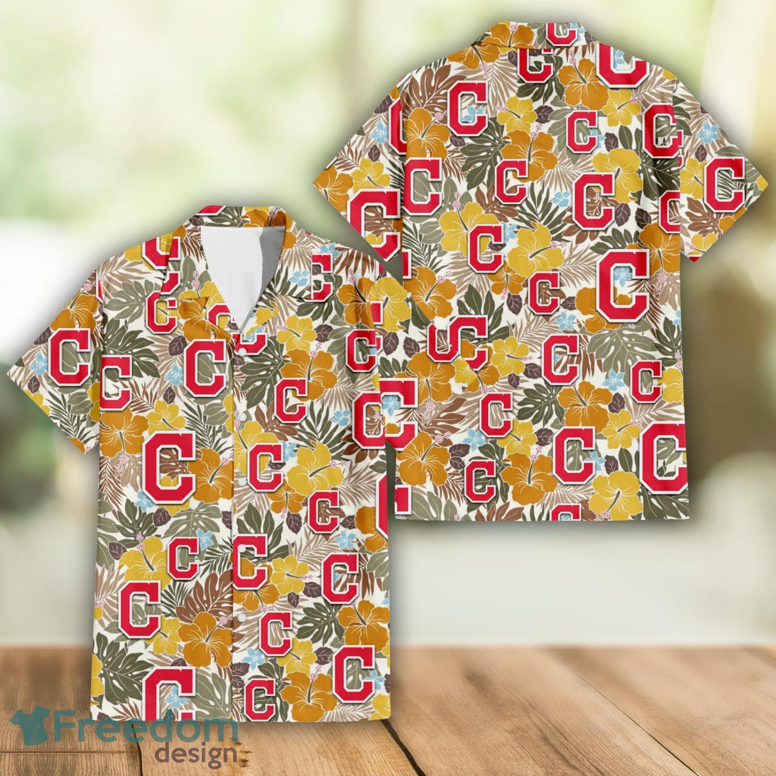 Cleveland Indians Hawaiian Shirt Hibiscus Seamless Pattern