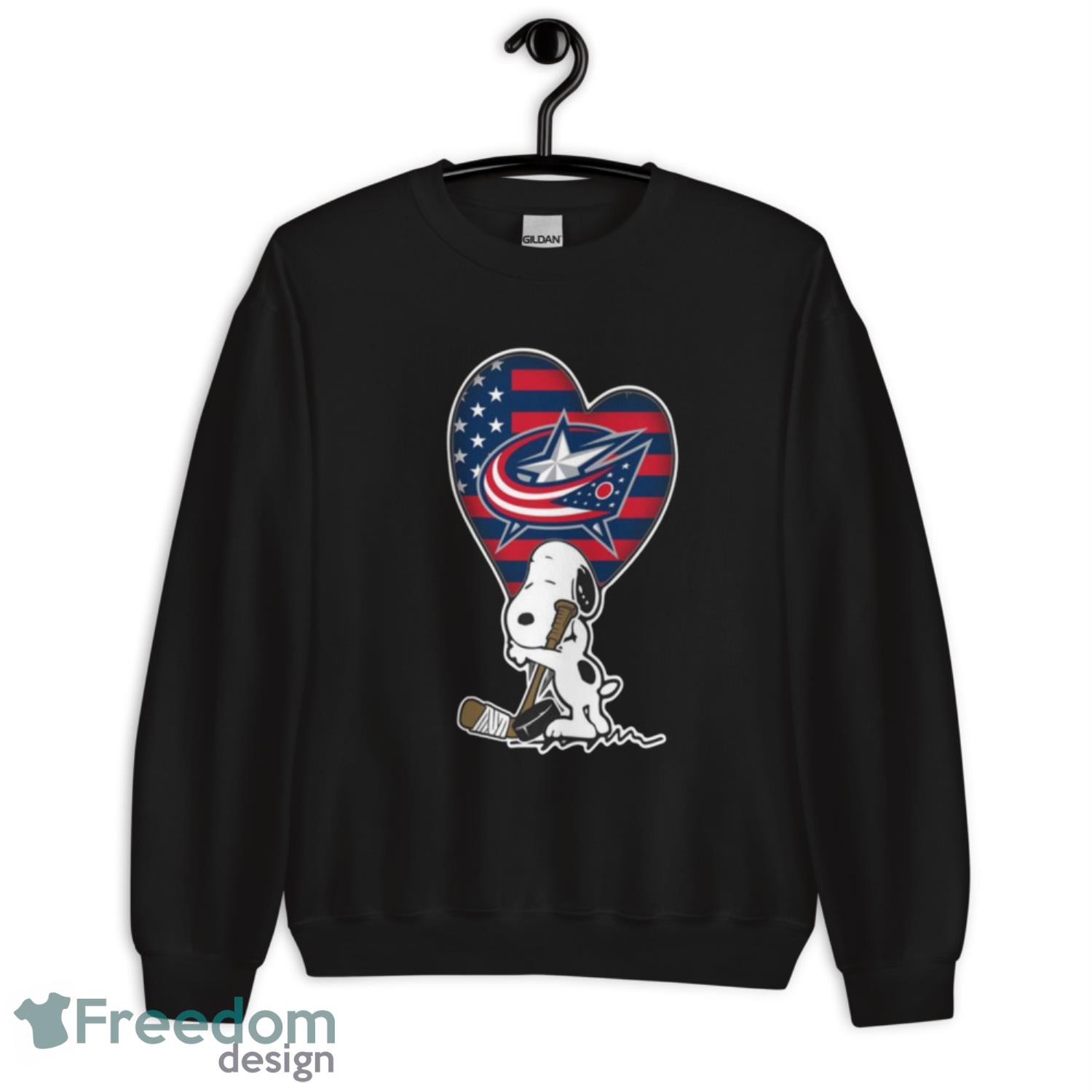 Columbus Blue Jackets NHL Hockey The Peanuts Movie Adorable Snoopy T Shirt image Columbus Blue Jackets NHL Hockey The Peanuts Movie Adorable Snoopy T Shirt - Unisex Crewneck Sweatshirt