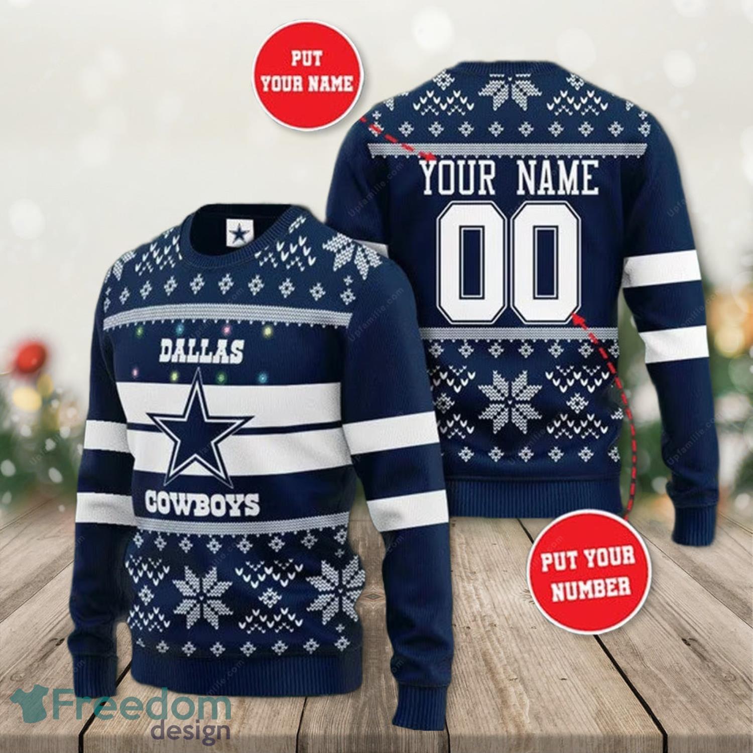 Custom Name Dallas Cowboys Santa Hat Ho Ho Ho Cowboys Ugly Christmas Sweater  - Freedomdesign