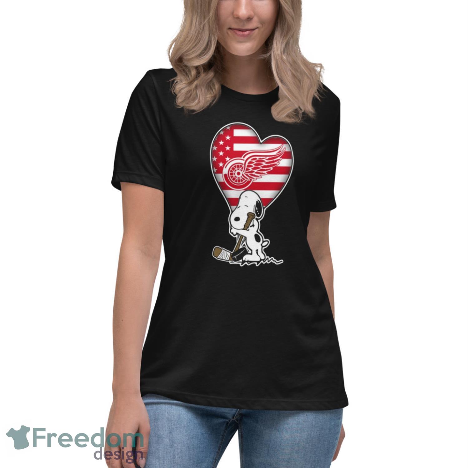 Detroit Red Wings NHL Hockey The Peanuts Movie Adorable Snoopy T Shirt - Womens Relaxed Short Sleeve Jersey Tee Detroit Red Wings NHL Hockey The Peanuts Movie Adorable Snoopy T Shirt - Womens Relaxed Short Sleeve Jersey Tee