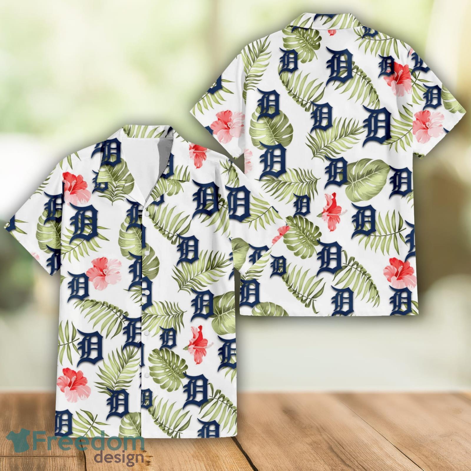 Detroit Tigers Logo And Green Leaf Pattern All Over Print Hawaiian Shirt  For Fans - Freedomdesign