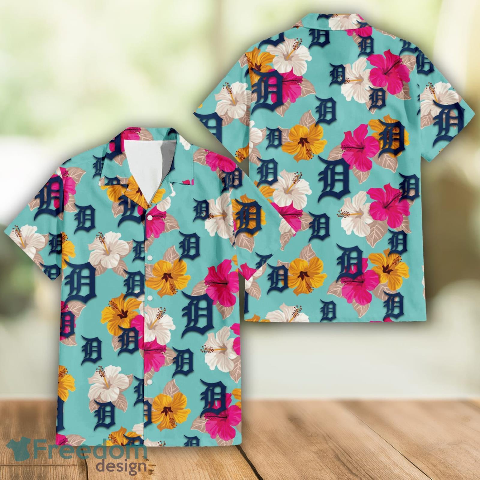 Detroit Tigers Pink Yellow White Hibiscus Pattern Tropical