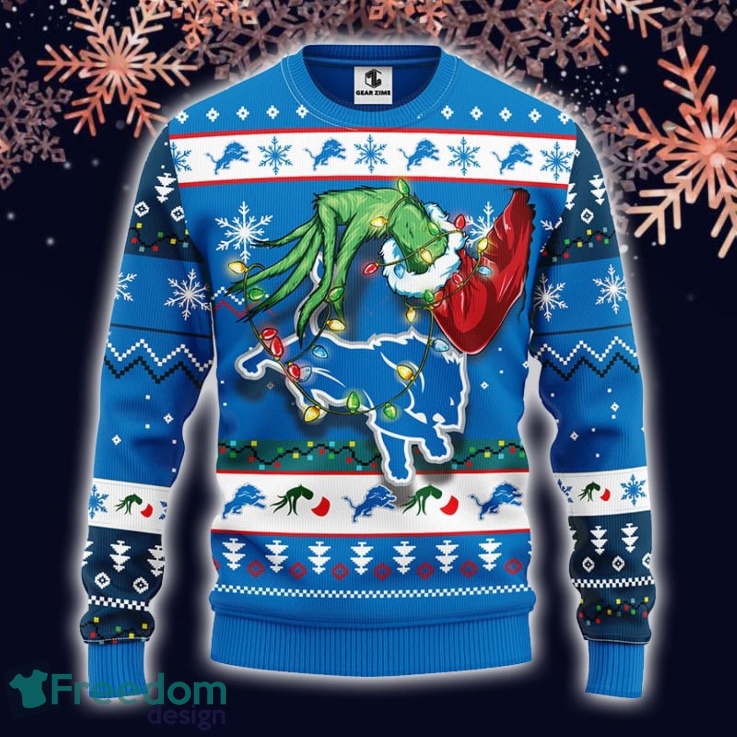 NFL Detroit Lions Funny Grinch Christmas Ugly Sweater