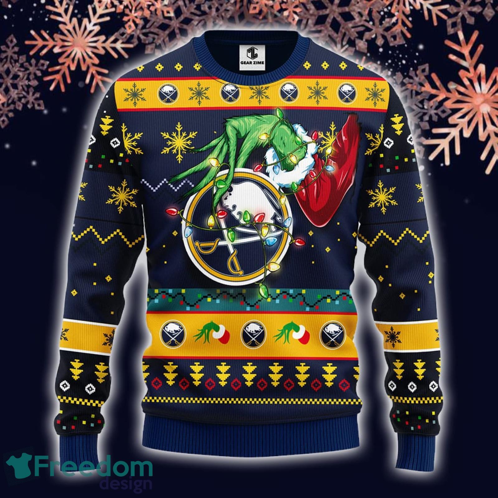 For NHL Fans Buffalo Sabres Grinch Hand Funny Christmas Gift Men And Women Ugly  Christmas Sweater - Freedomdesign