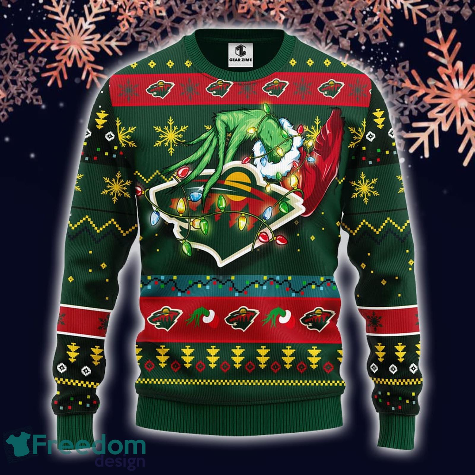 For NHL Fans Minnesota Wild Grinch Hand Funny Men And Women Christmas Gift  3D Ugly Christmas Sweater - Banantees