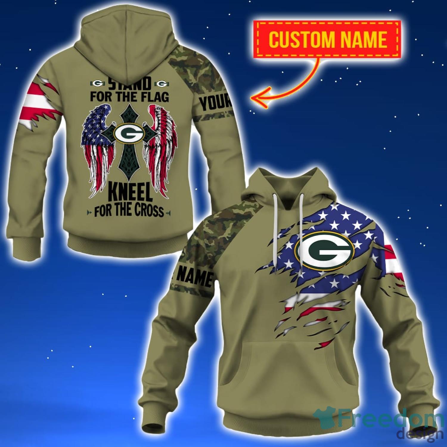 Green Bay Packers Personalized Name For Fans NFL Stand For The Flag Kneel  For The Cross 3D Hoodie Zip Hoodie - Freedomdesign