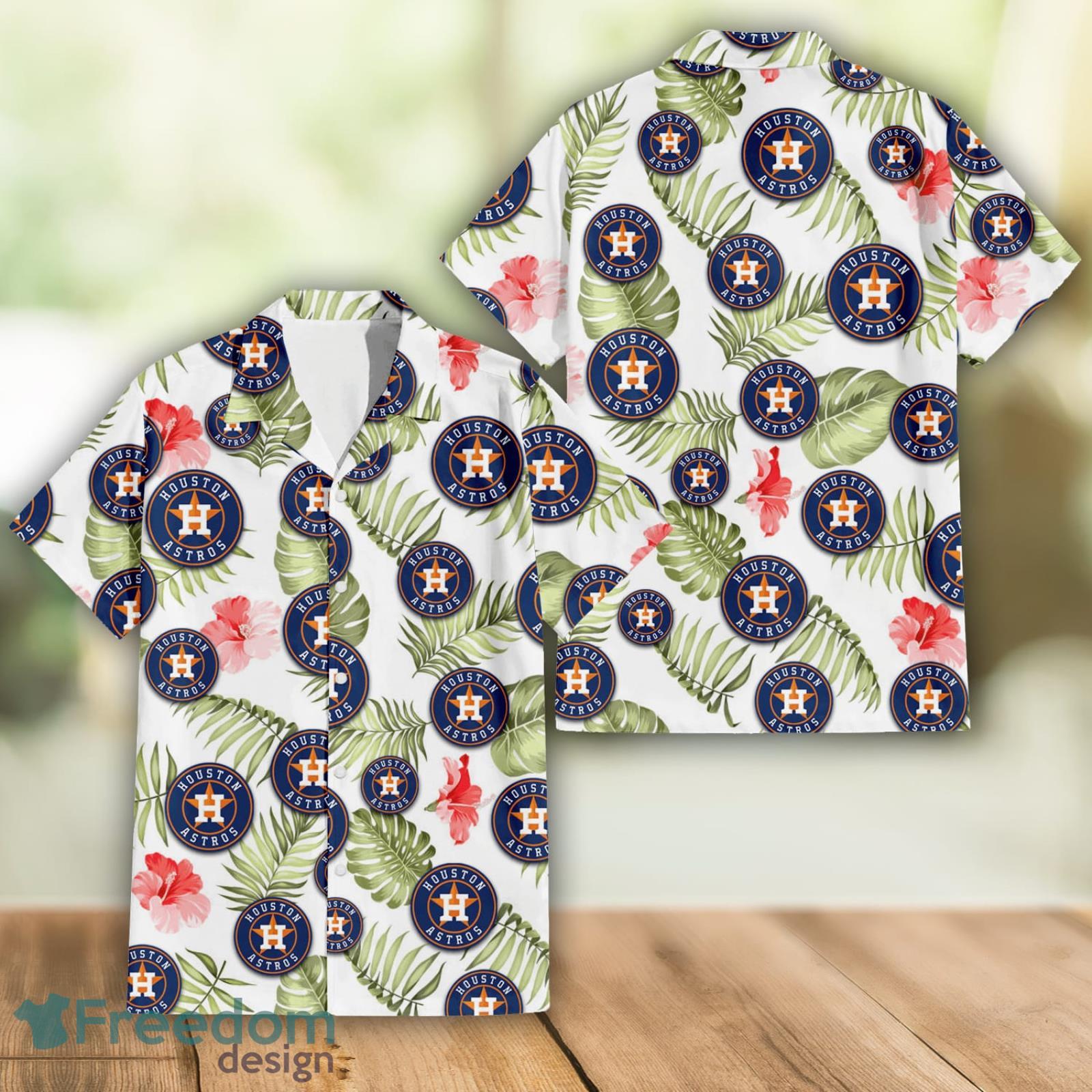 Houston Astros Logo And Green Leaf Pattern All Over Print Hawaiian