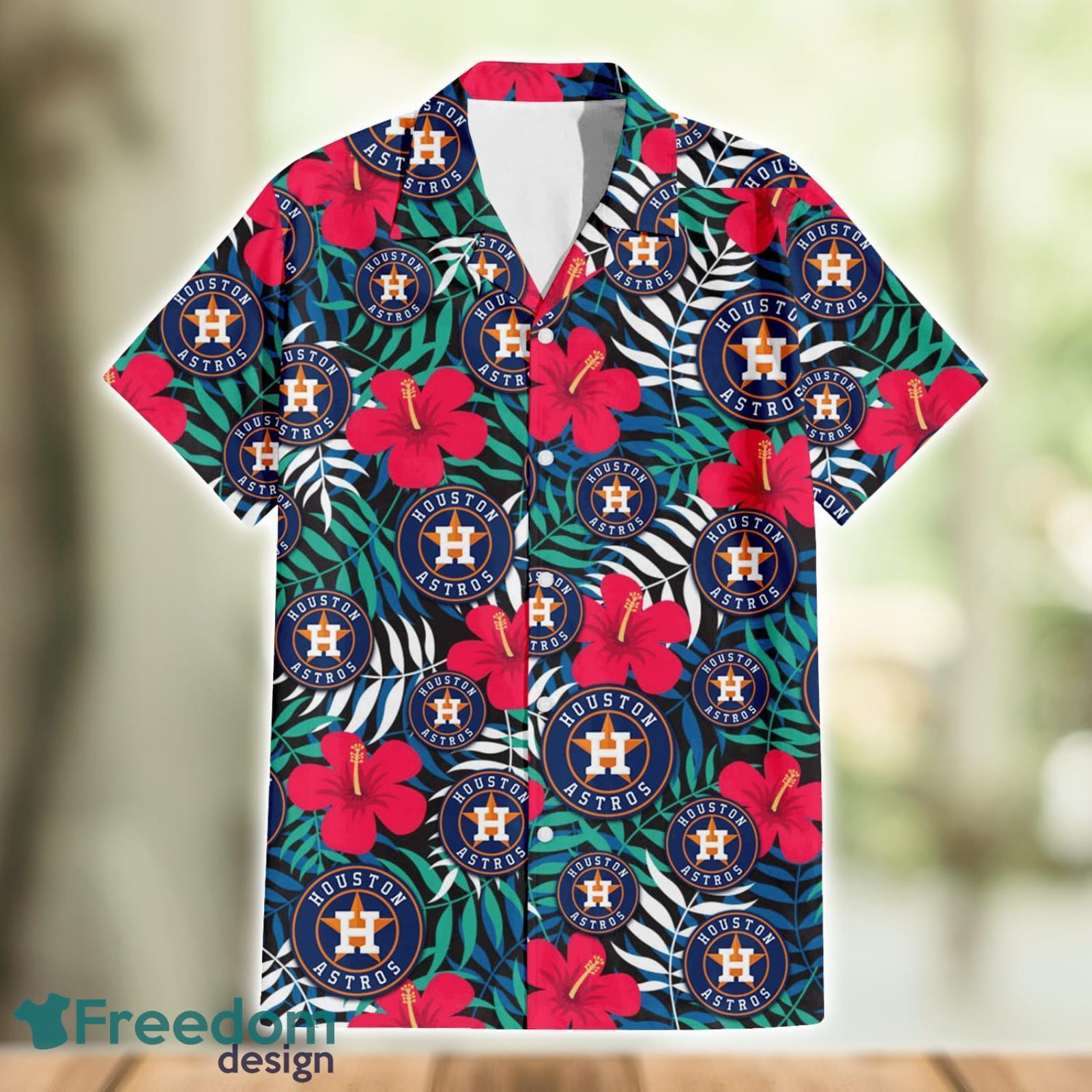 Houston Astros Red Hibiscus Green Leaf Tropical Hawaiian Shirt For Sport  Fans - Freedomdesign