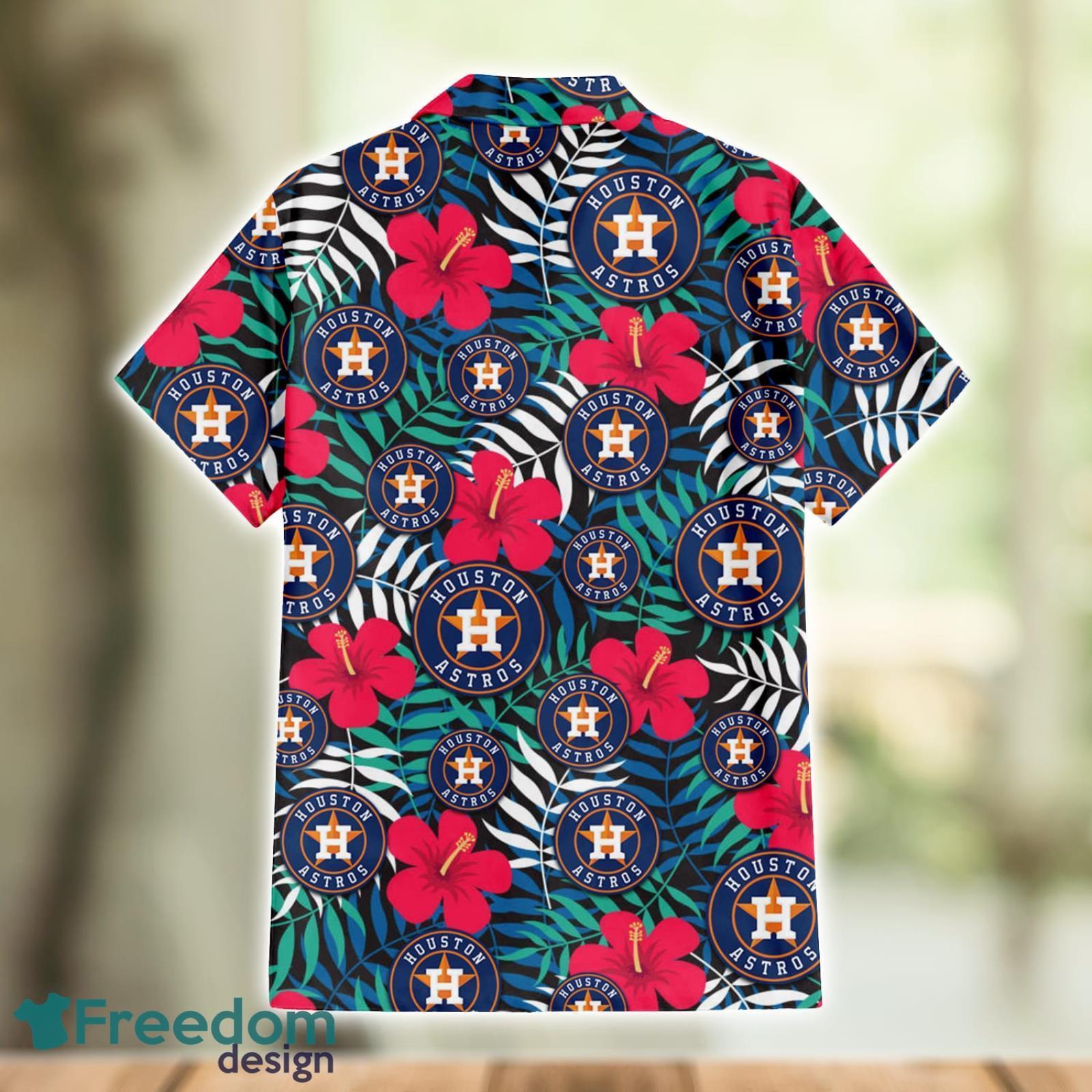Houston Astros Red Hibiscus Green Leaf Tropical Hawaiian Shirt For