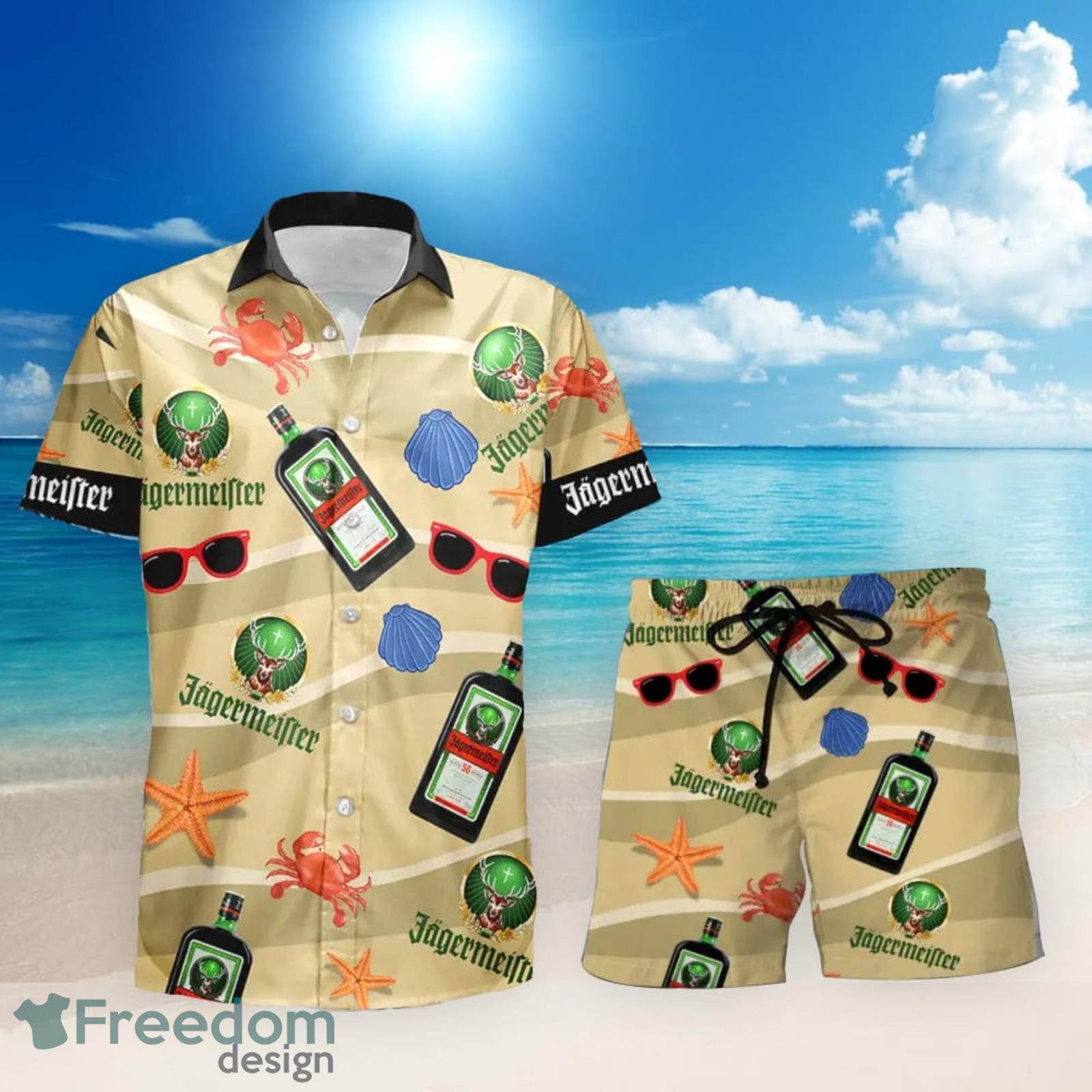 Jagermeister Hawaiian Sea Island Pattern Hawaiian Shirt, Summer Beer  Hawaiian Shirt - Trendy Aloha