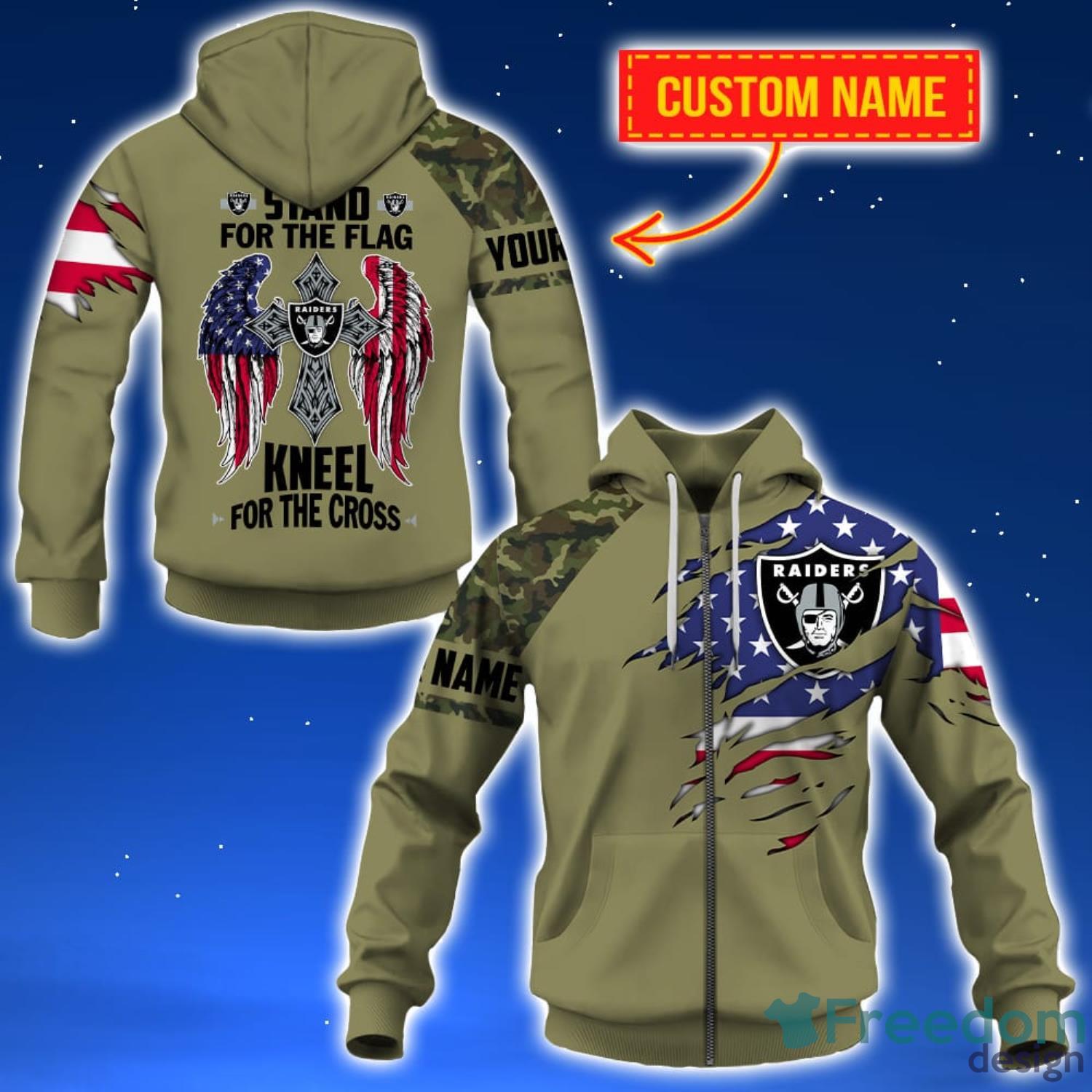 Las Vegas Raiders Personalized Name For Fans NFL Stand For The Flag Kneel  For The Cross 3D Hoodie Zip Hoodie - Freedomdesign
