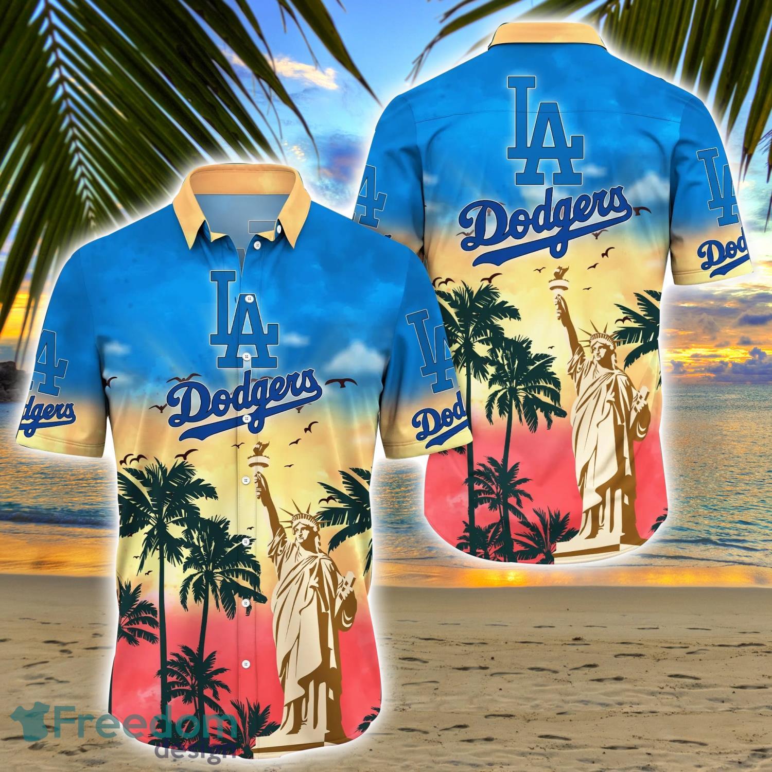 Los Angeles Dodgers MLB Fans Statue of Liberty Summer Hawaiian