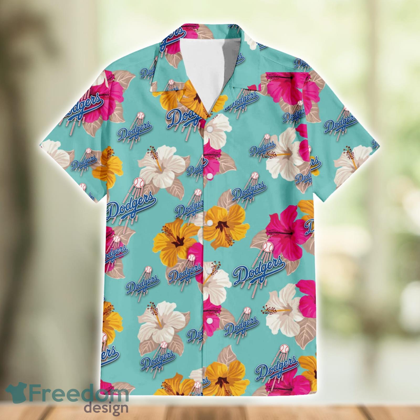 Los Angeles Dodgers Pink Yellow White Hibiscus Pattern Tropical Hawaiian  Shirt - Freedomdesign