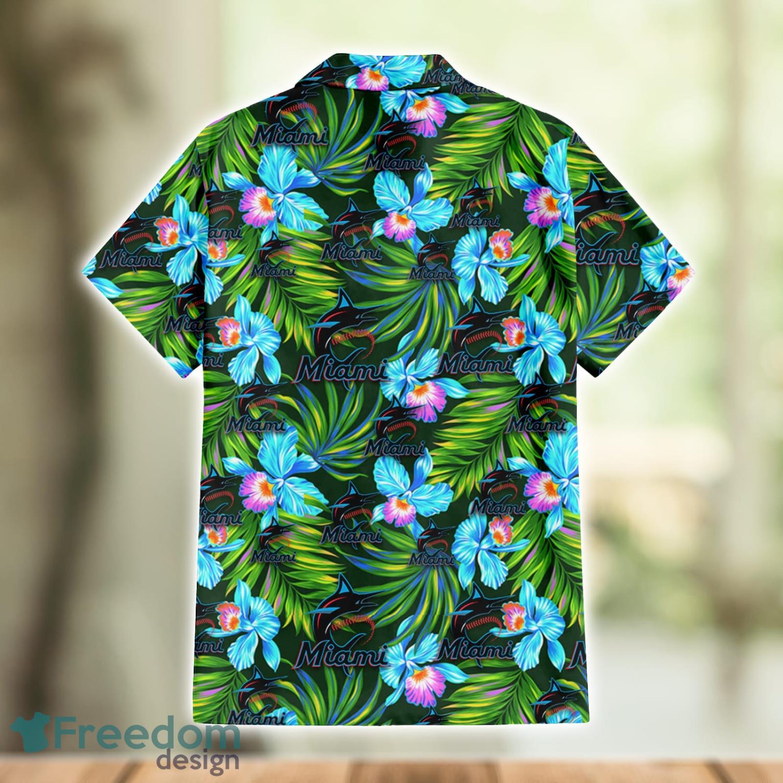 Miami Marlins Tropical Floral Custom Name Aloha Hawaiian Shirt