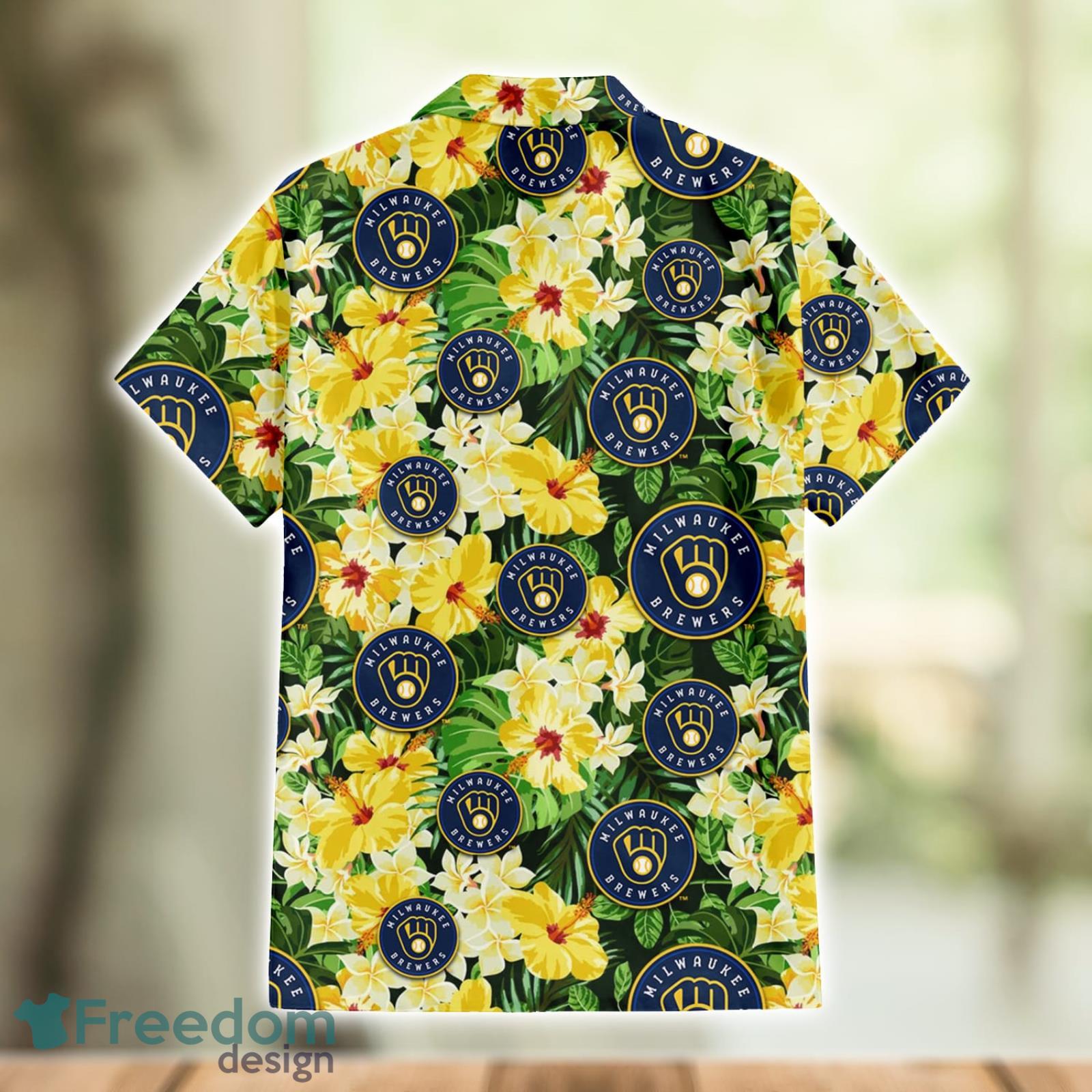 Milwaukee Brewers Tropical Flower Sleeve Hawaiian Shirt And Short