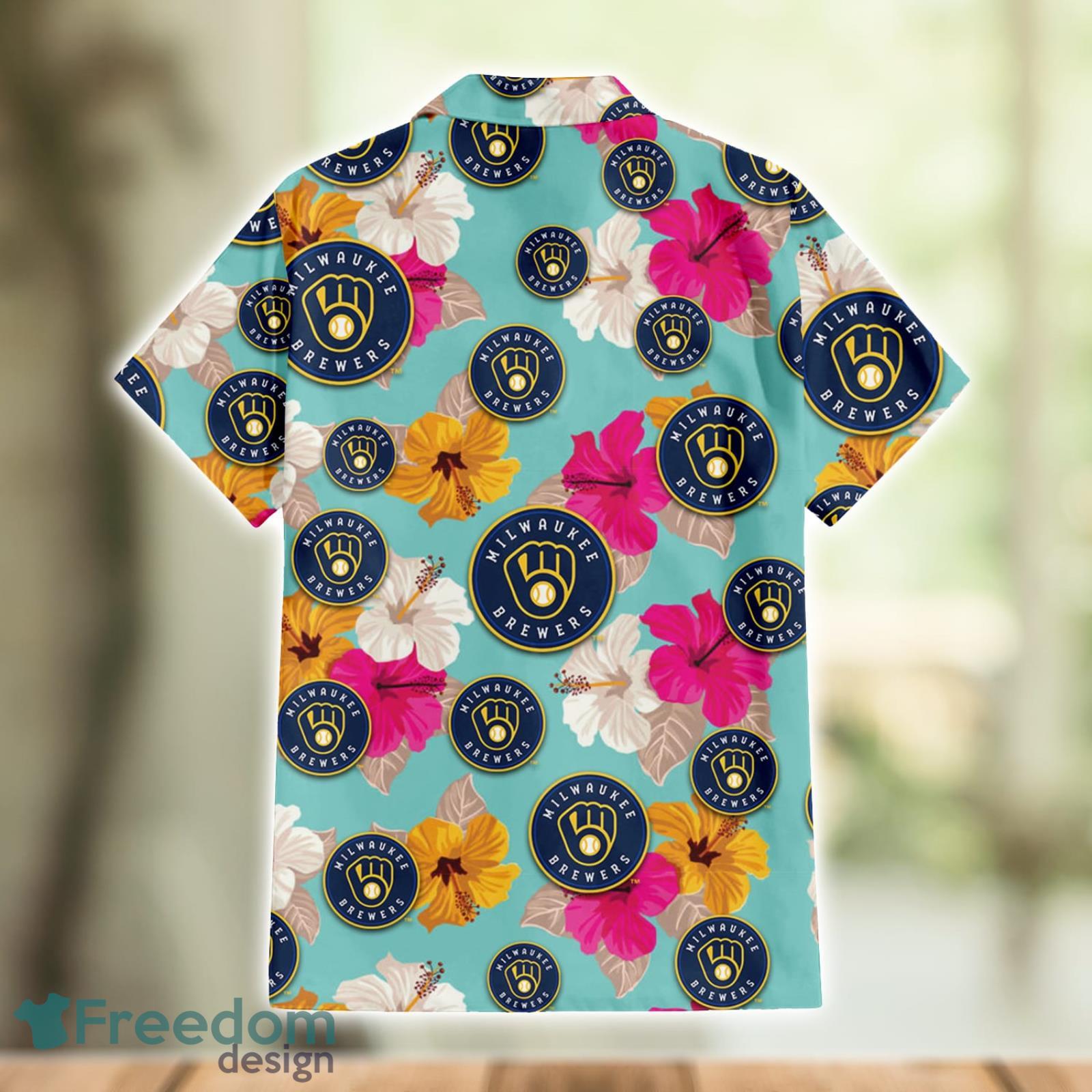 Milwaukee Brewers Pink Yellow White Hibiscus Pattern Tropical