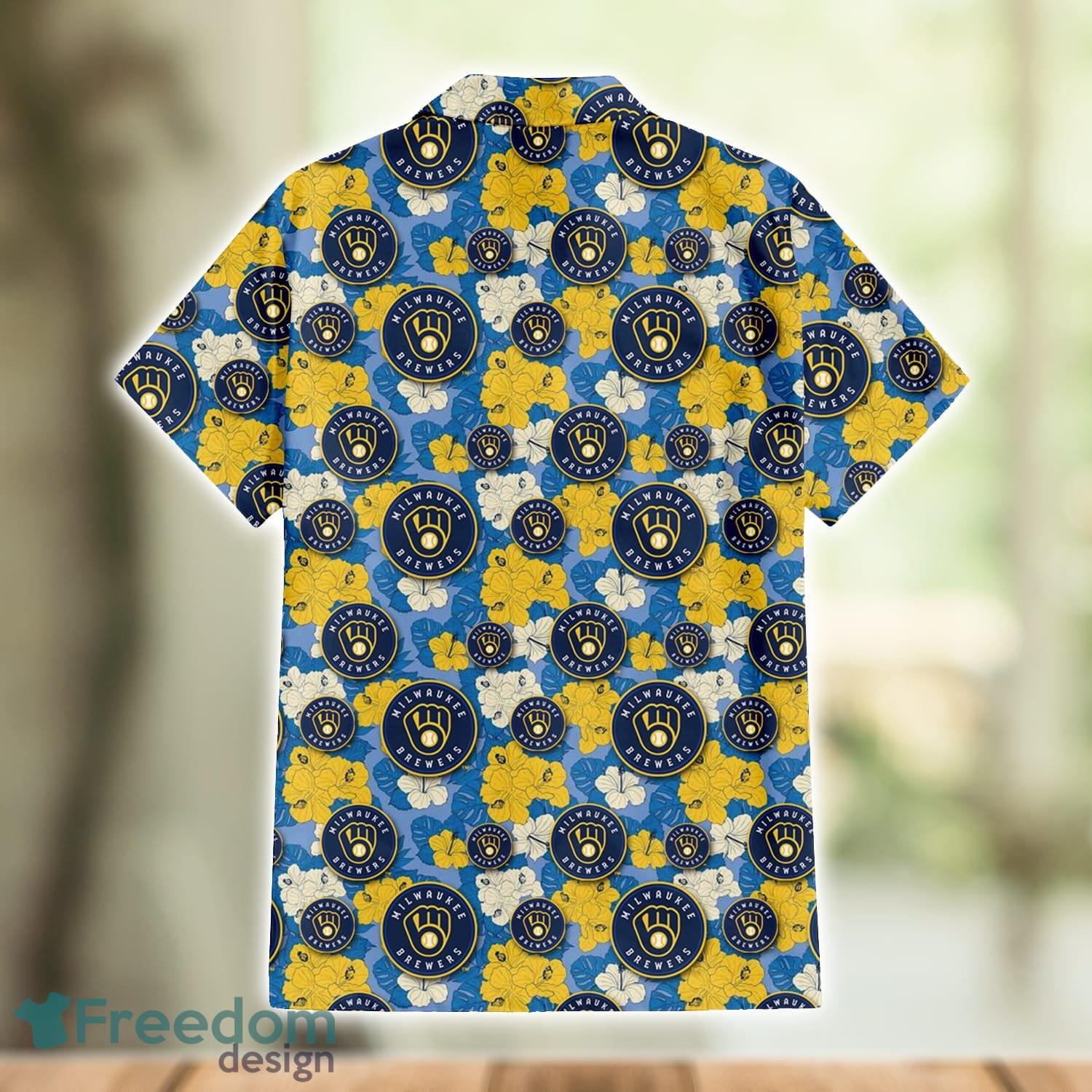 Milwaukee Brewers Yellow White Hibiscus Powder Blue Pattern 3D Hawaiian  Shirt Beach Gift - Freedomdesign