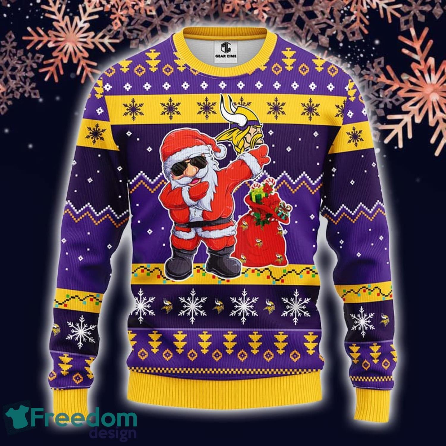 Minnesota Vikings Christmas Ho Ho Ho Santa Claus Dabbing Ugly Christmas  Sweater - Freedomdesign