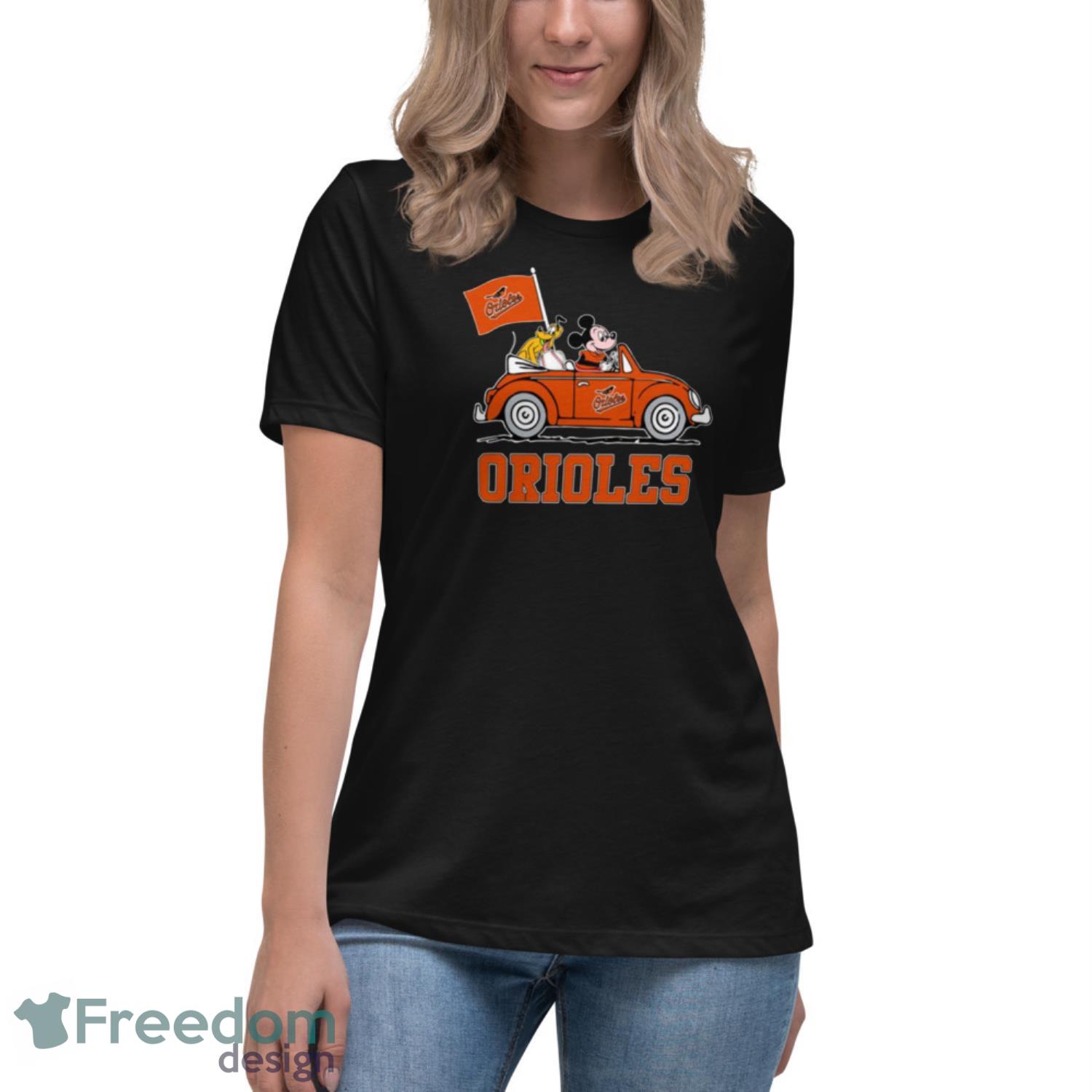 MLB Baseball Baltimore Orioles Pluto Mickey Driving Disney Shirt T Shirt - Womens Relaxed Short Sleeve Jersey Tee MLB Baseball Baltimore Orioles Pluto Mickey Driving Disney Shirt T Shirt - Womens Relaxed Short Sleeve Jersey Tee
