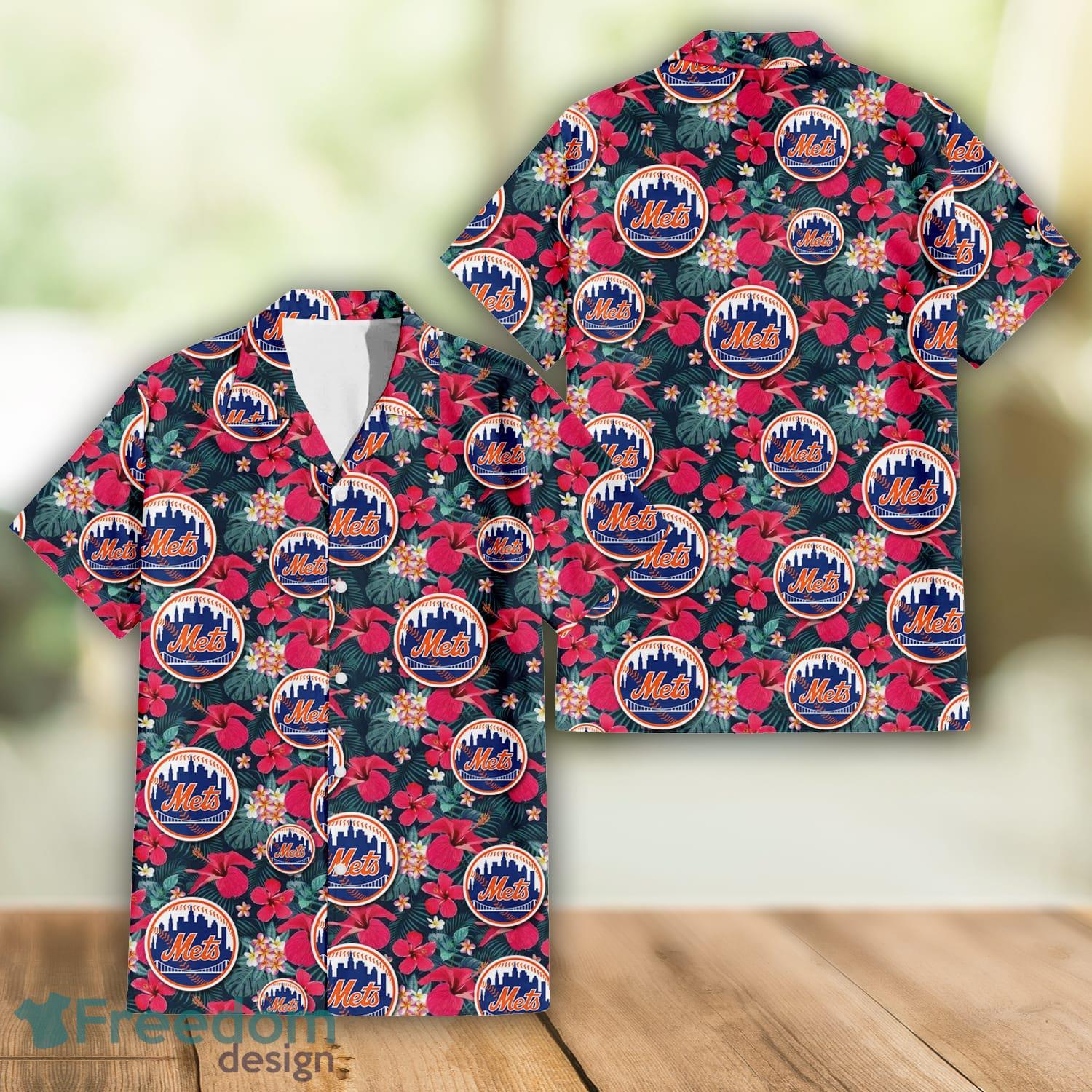 New York Mets Fans Tiny Red Hibiscus Tropical 3D Hawaiian Shirt -  Freedomdesign