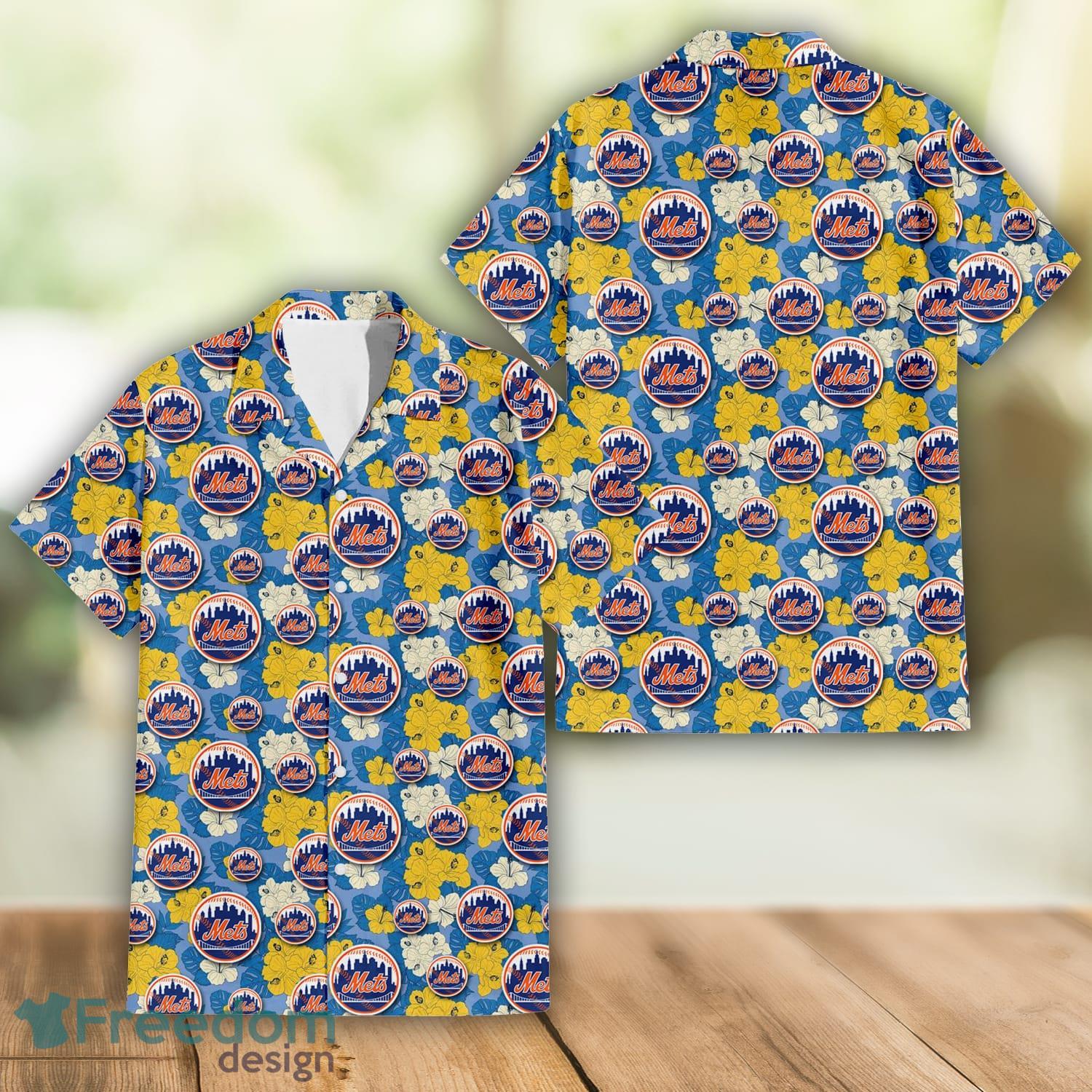 New York Mets Big Logo And Orange Hibiscus Hawaiian Shirt Sport Fans Gift -  Freedomdesign