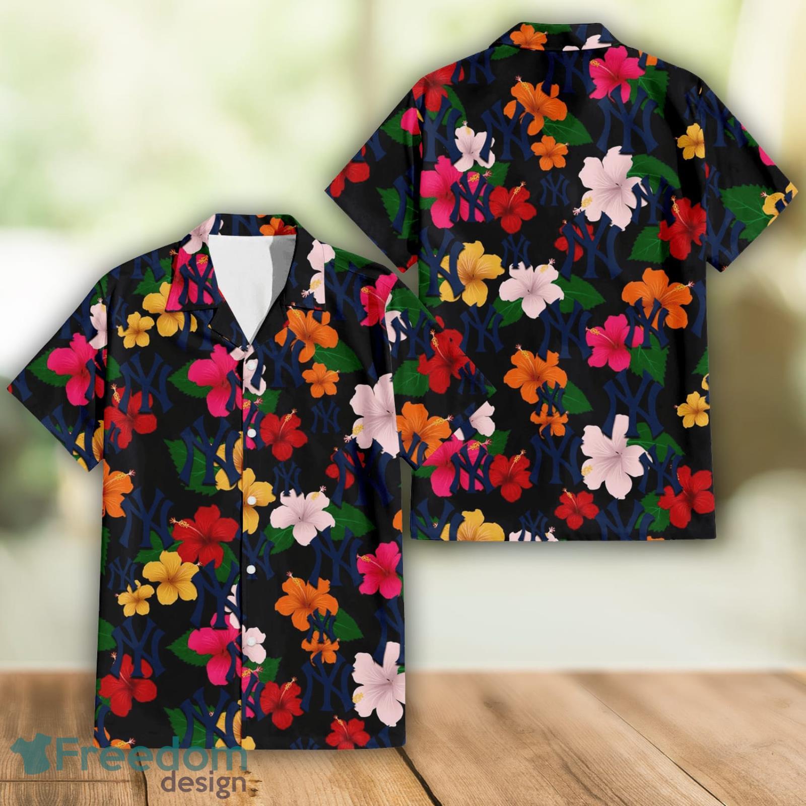 New York Yankees Pink Orange Yellow Floral 3D Hawaiian Shirt Gift For  Summer Vacation - Freedomdesign