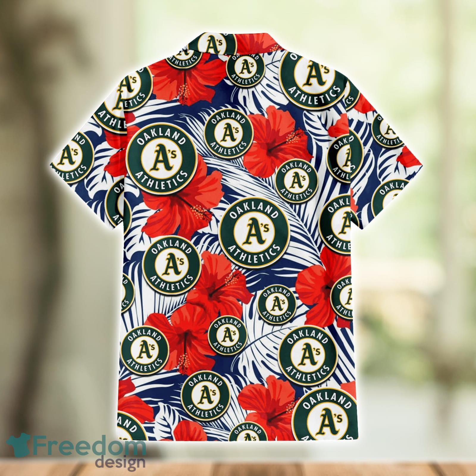 Oakland Athletics Tropical Leaf And Red Hibiscus Pattern 3D Hawaiian Shirt  Summer GGift For Men And Women - Freedomdesign