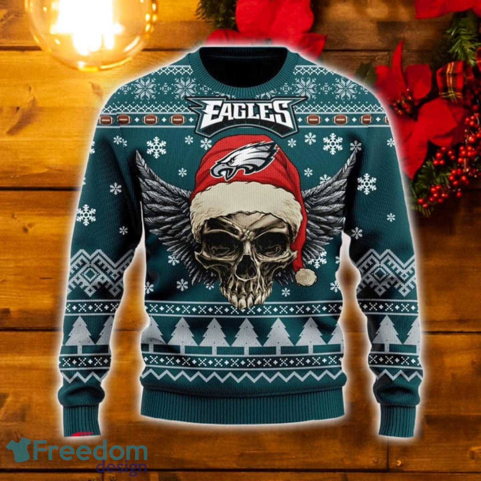 Philadelphia Eagles NFL Golden Skull Santa Hat And Logo Christmas Ugly  Sweater For Men And Women - Freedomdesign