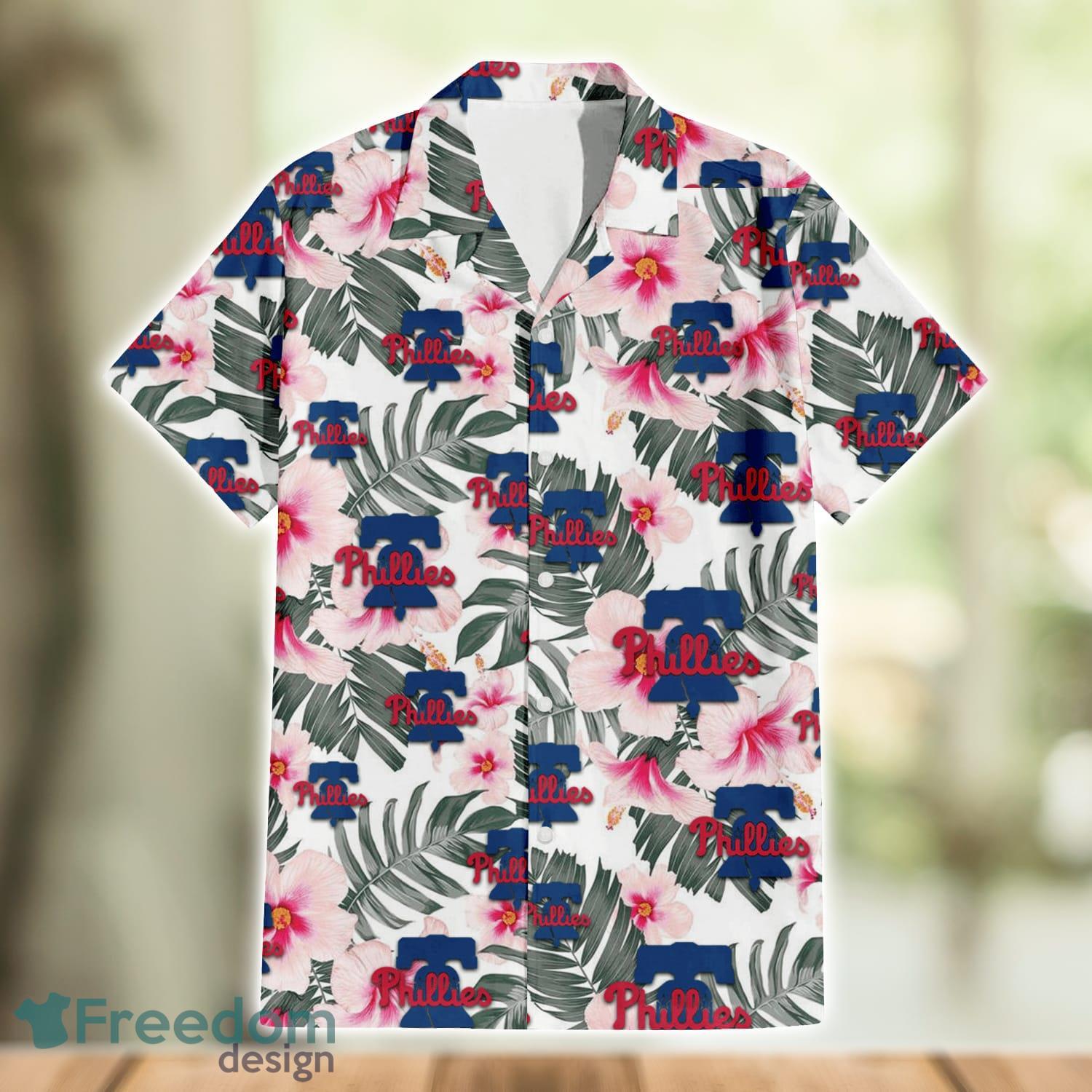 Philadelphia Phillies Pink Flower And Logo Pattern Hawaiian Shirt For Fans  - Freedomdesign