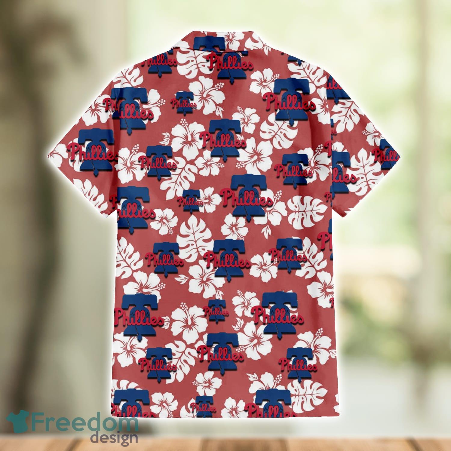 Philadelphia Phillies Blue Hibiscus Blue Coconut Tree Black Background 3D  Hawaiian Shirt Gift For Fans