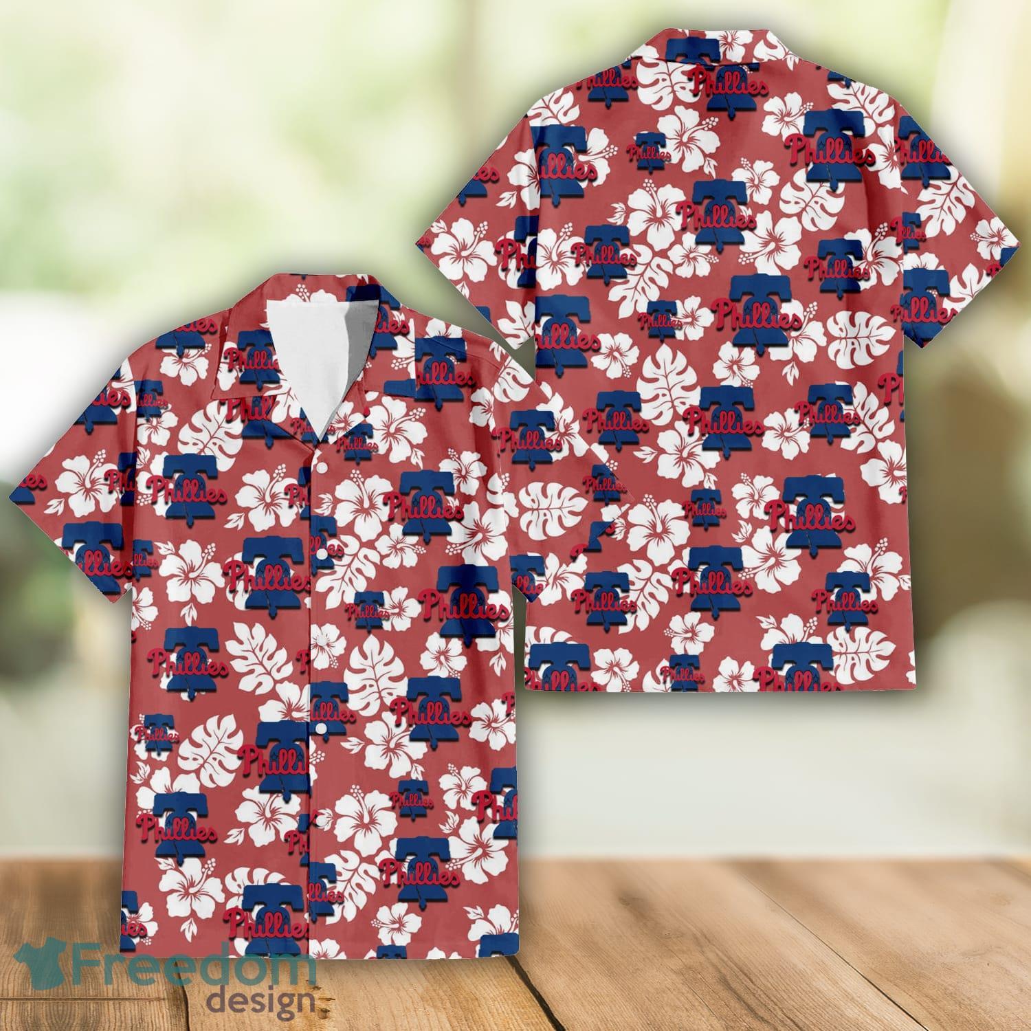 Philadelphia Phillies Blue Hibiscus Blue Coconut Tree Black Background 3D  Hawaiian Shirt Gift For Fans