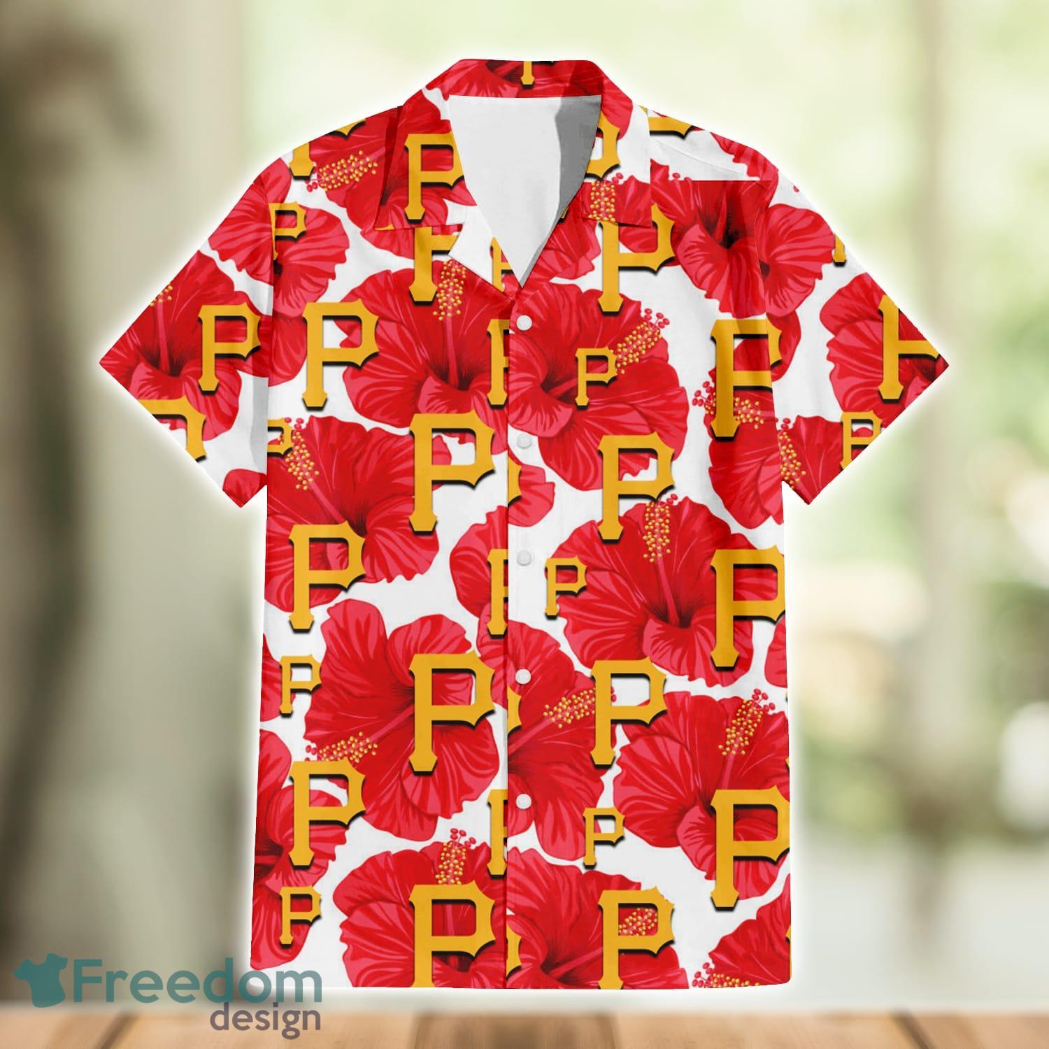 Pittsburgh Pirates Peach Puff Hibiscus Tomato Orange Background 3D Hawaiian  Shirt Gift For Fans