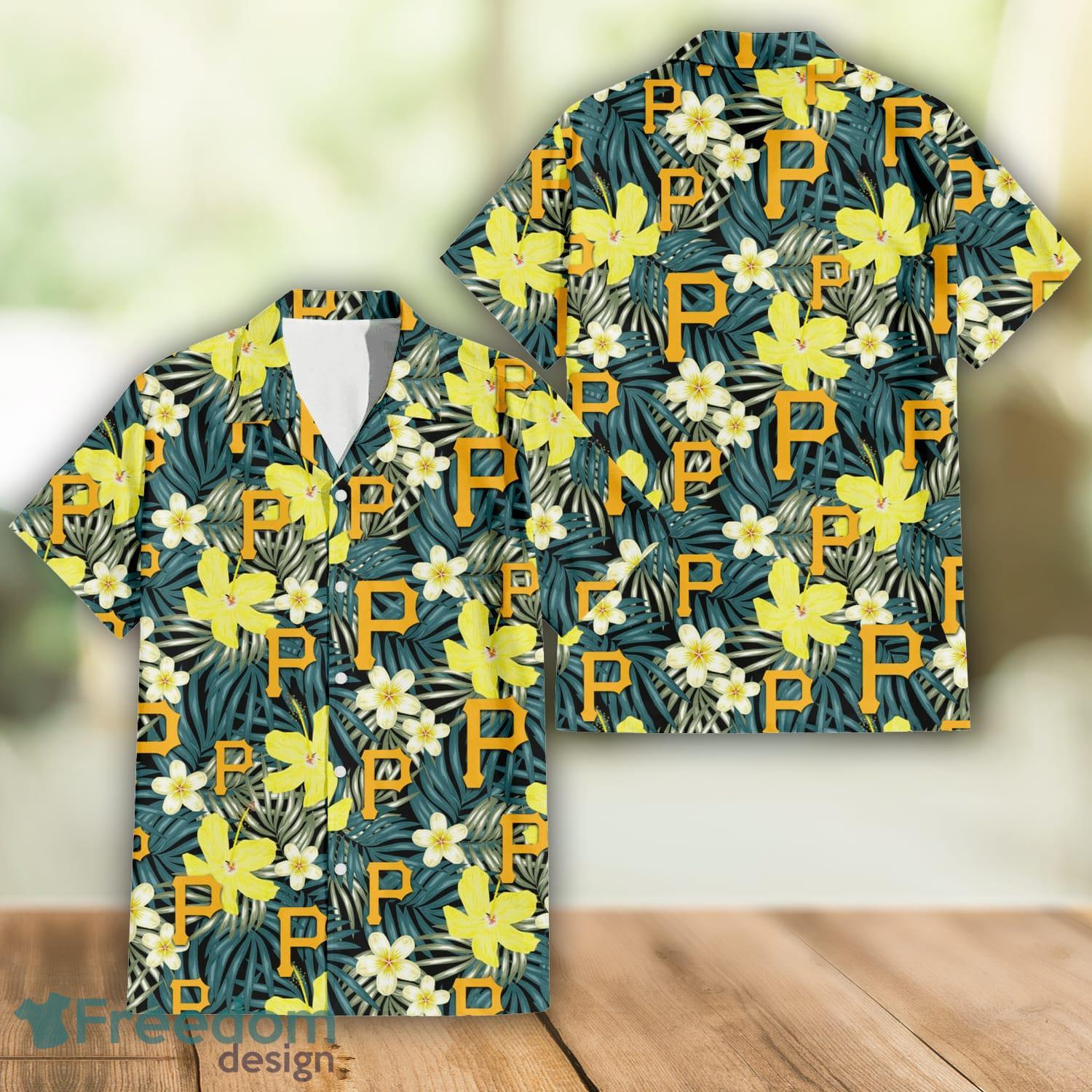 Pittsburgh Pirates Yellow Flower Green Palm Leaf Tropical 3D Hawaiian Shirt  - Freedomdesign