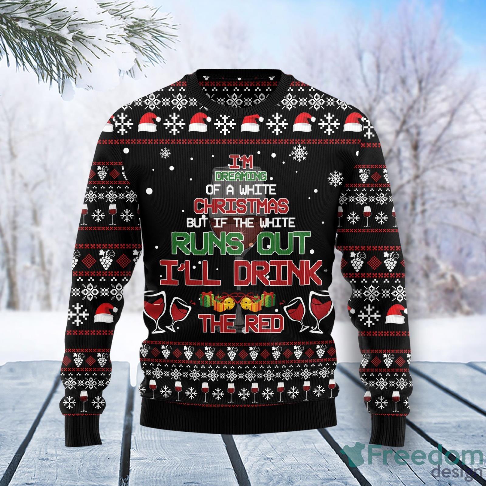 Red Wine Christmas Wine Lover Ugly Christmas Holiday Sweater - Freedomdesign