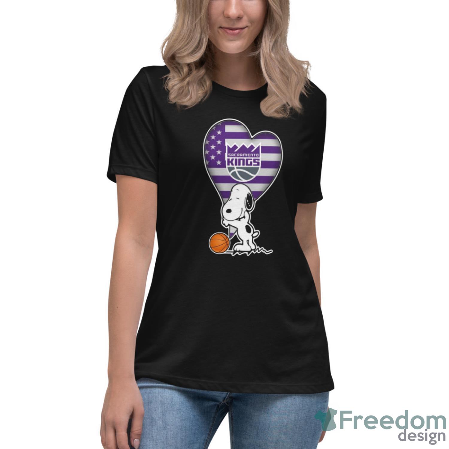 Sacramento Kings NBA Basketball The Peanuts Movie Adorable Snoopy T Shirt - Womens Relaxed Short Sleeve Jersey Tee Sacramento Kings NBA Basketball The Peanuts Movie Adorable Snoopy T Shirt - Womens Relaxed Short Sleeve Jersey Tee