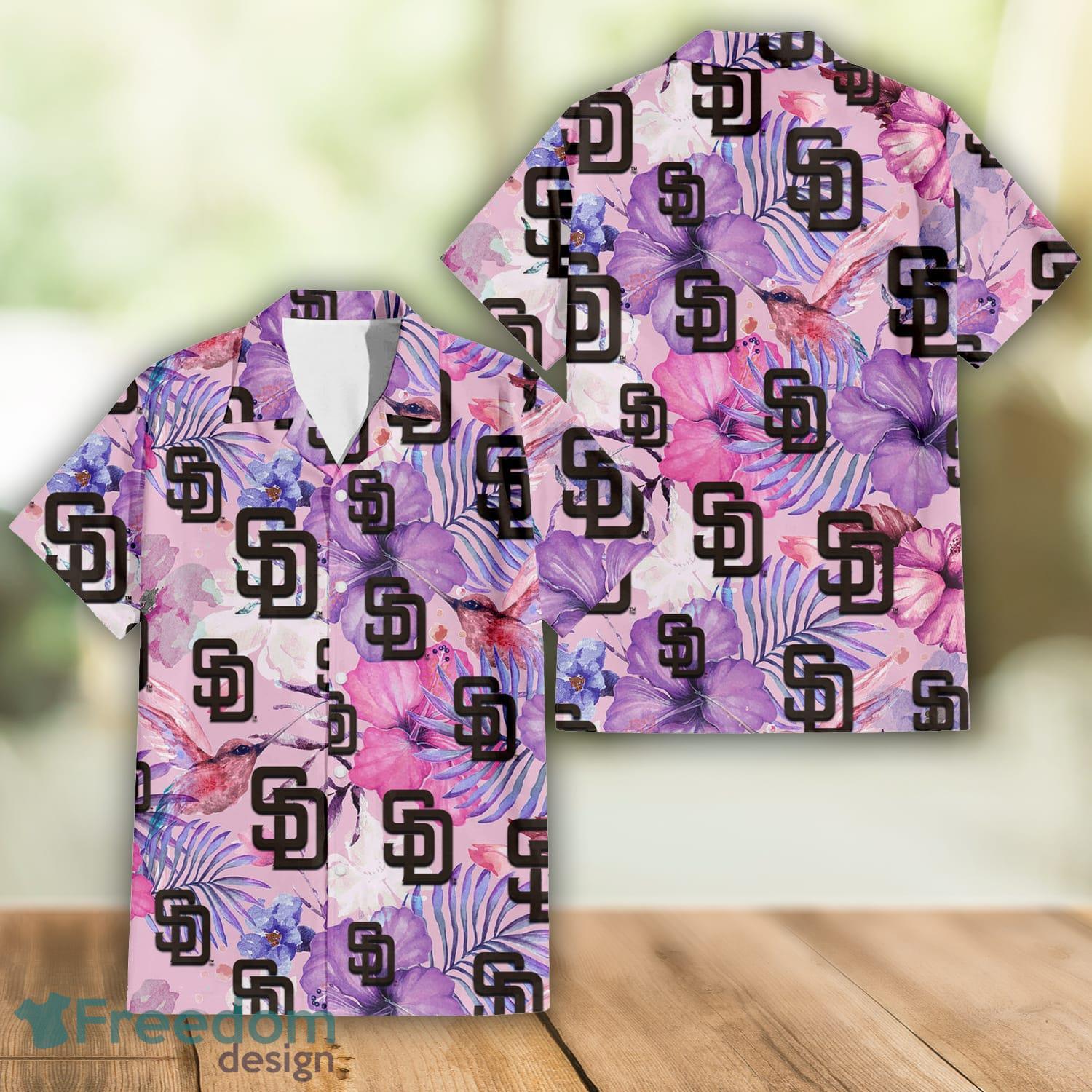 San Diego Padres White Purple Hibiscus Pink Hummingbird Pink Hawaiian Shirt  For Fans - Freedomdesign