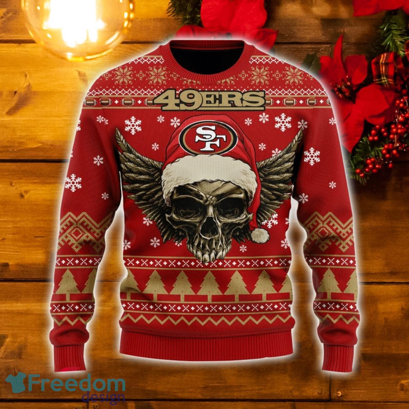 PS NFL Golden Skull Santa Hat And Logo Christmas Ugly Sweater For Men And  Women - Freedomdesign