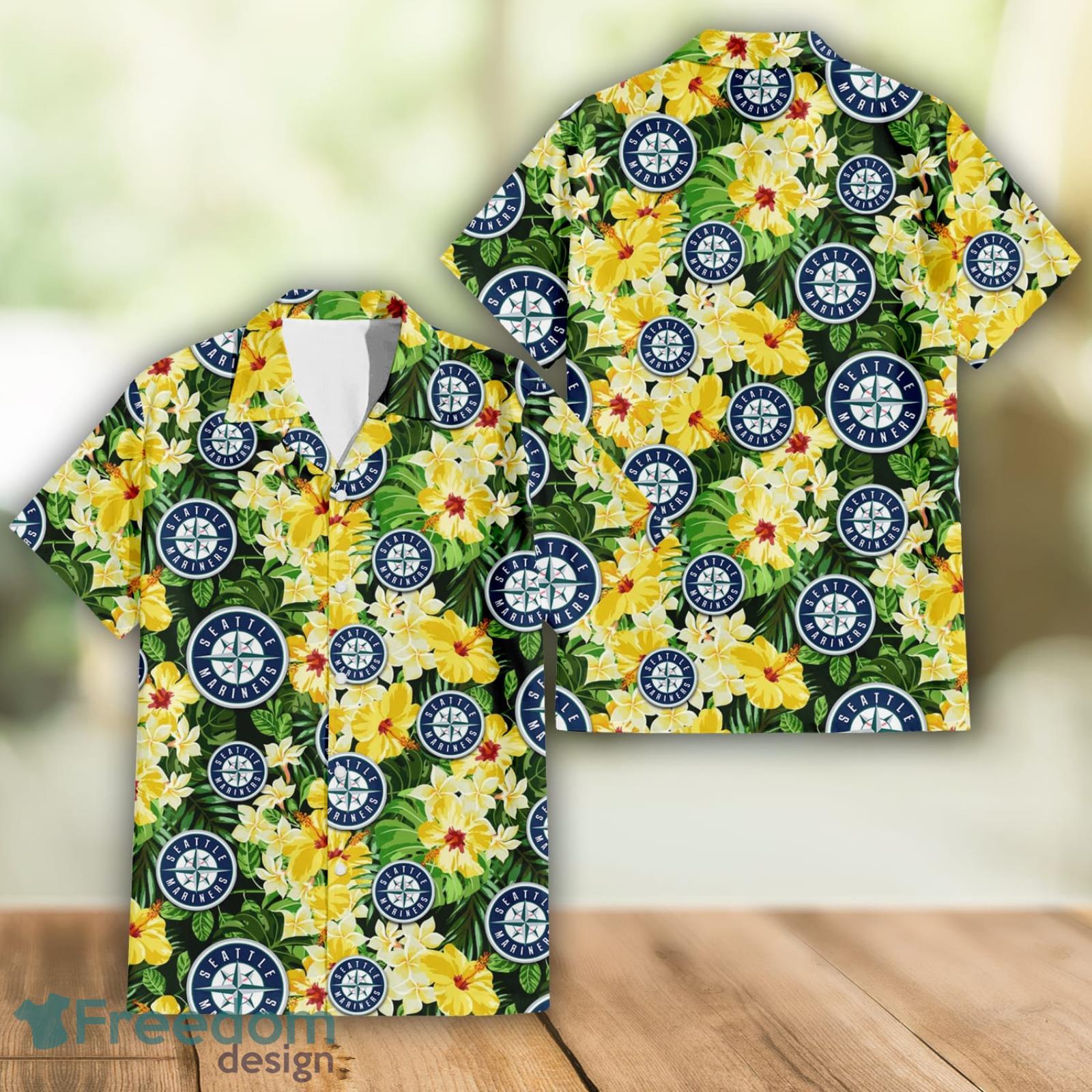 Seattle Mariners Hawaiian Shirt Tropical Flower Pattern All Over