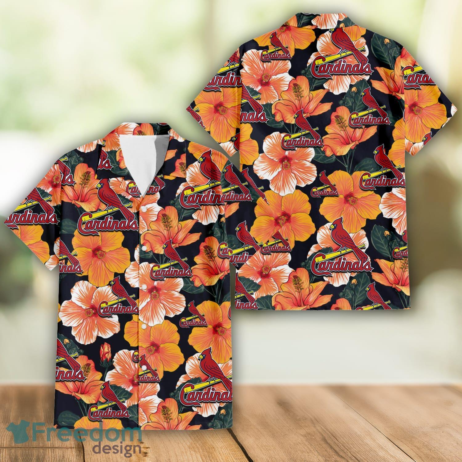 St. Louis Cardinals Big Logo And Orange Hibiscus Hawaiian Shirt