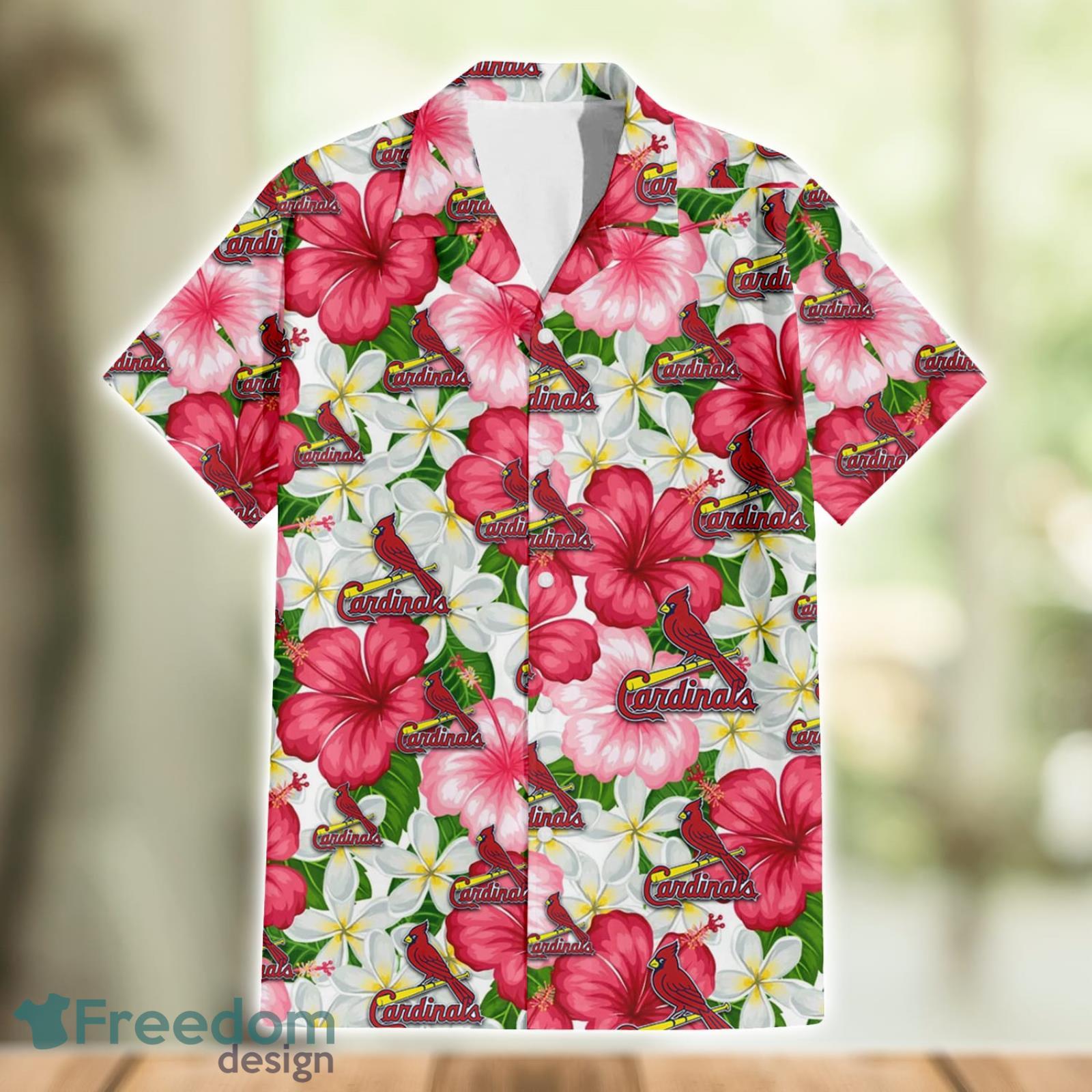 St. Louis Cardinals White Porcelain Flower Pink Hibiscus All Over Printed  3D Hawaiian Shirt - Freedomdesign