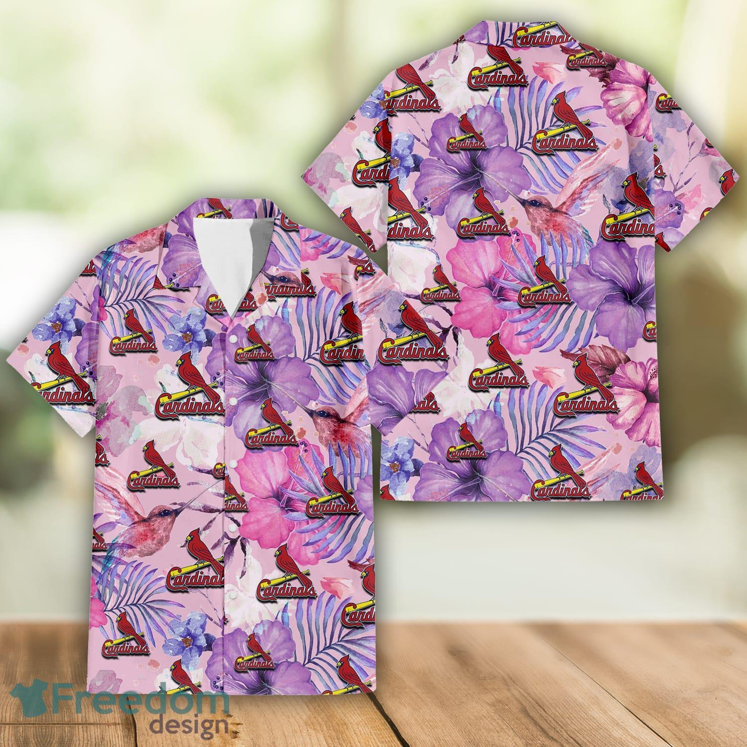 St. Louis Cardinals White Purple Hibiscus Pink Hummingbird Pink Hawaiian  Shirt For Fans - Freedomdesign