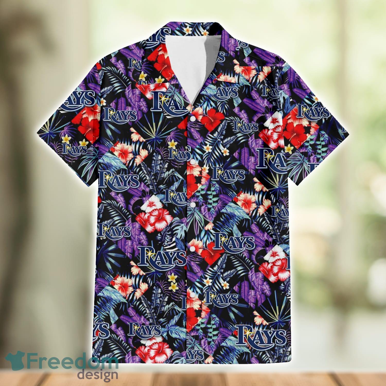 Tampa Bay Rays Red Hibiscus Purple Leaf Pattern Summer Gift Hawaiian Shirt  For Fans - Freedomdesign