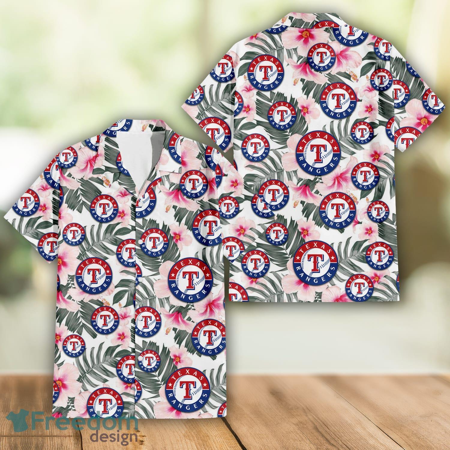 Texas Rangers Pink Flower And Logo Pattern Hawaiian Shirt For Fans -  Freedomdesign