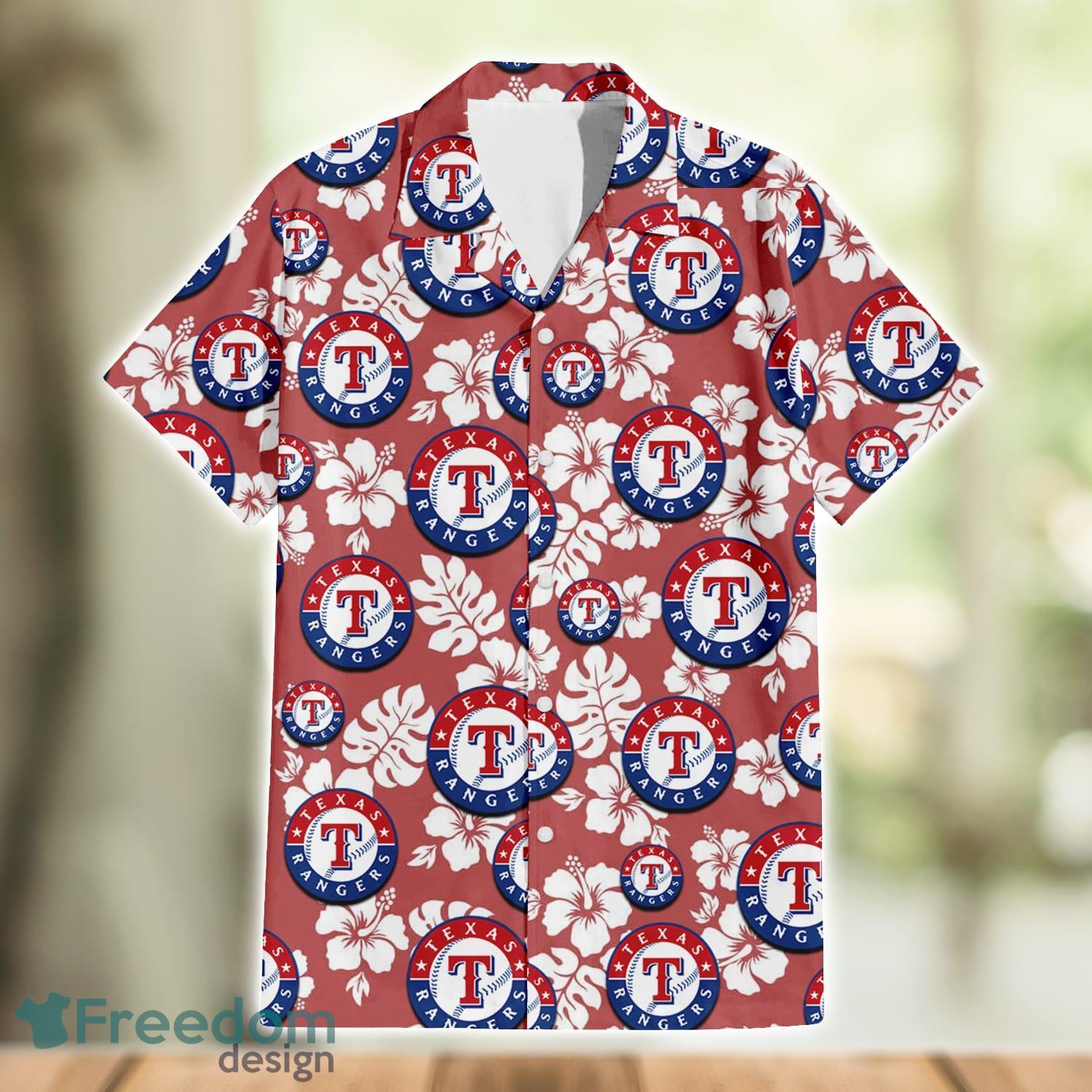 Texas Rangers Yellow White Hibiscus Powder Blue Pattern 3D Hawaiian Shirt  Beach Gift - Freedomdesign